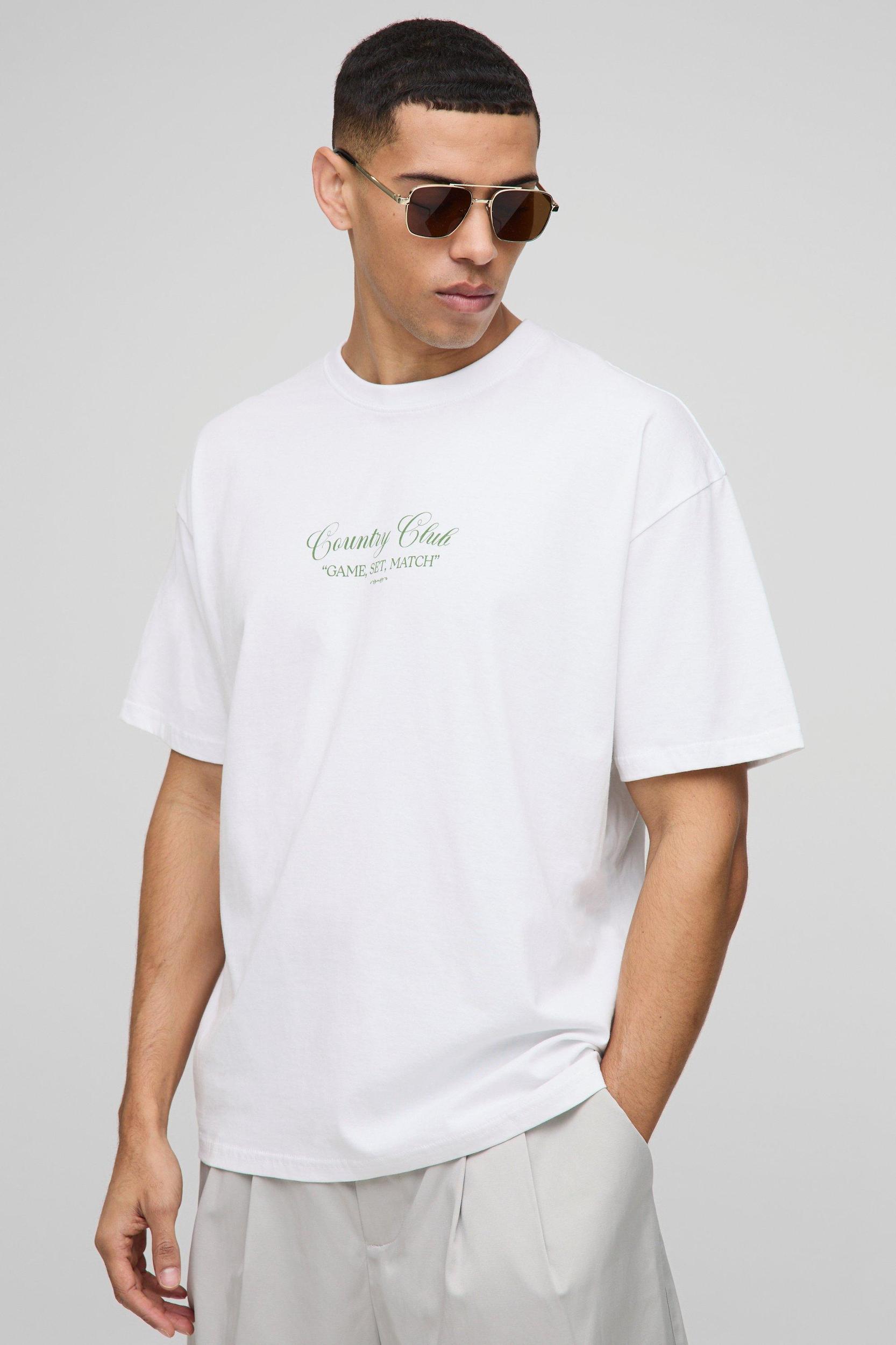 Oversized Country Club Tennis Graphic T-Shirt | boohooMAN USA Product Image