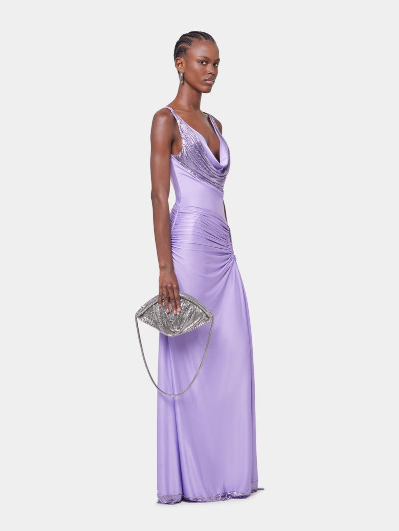 LAVENDER LONG DRESS IN MESH AND JERSEY Product Image