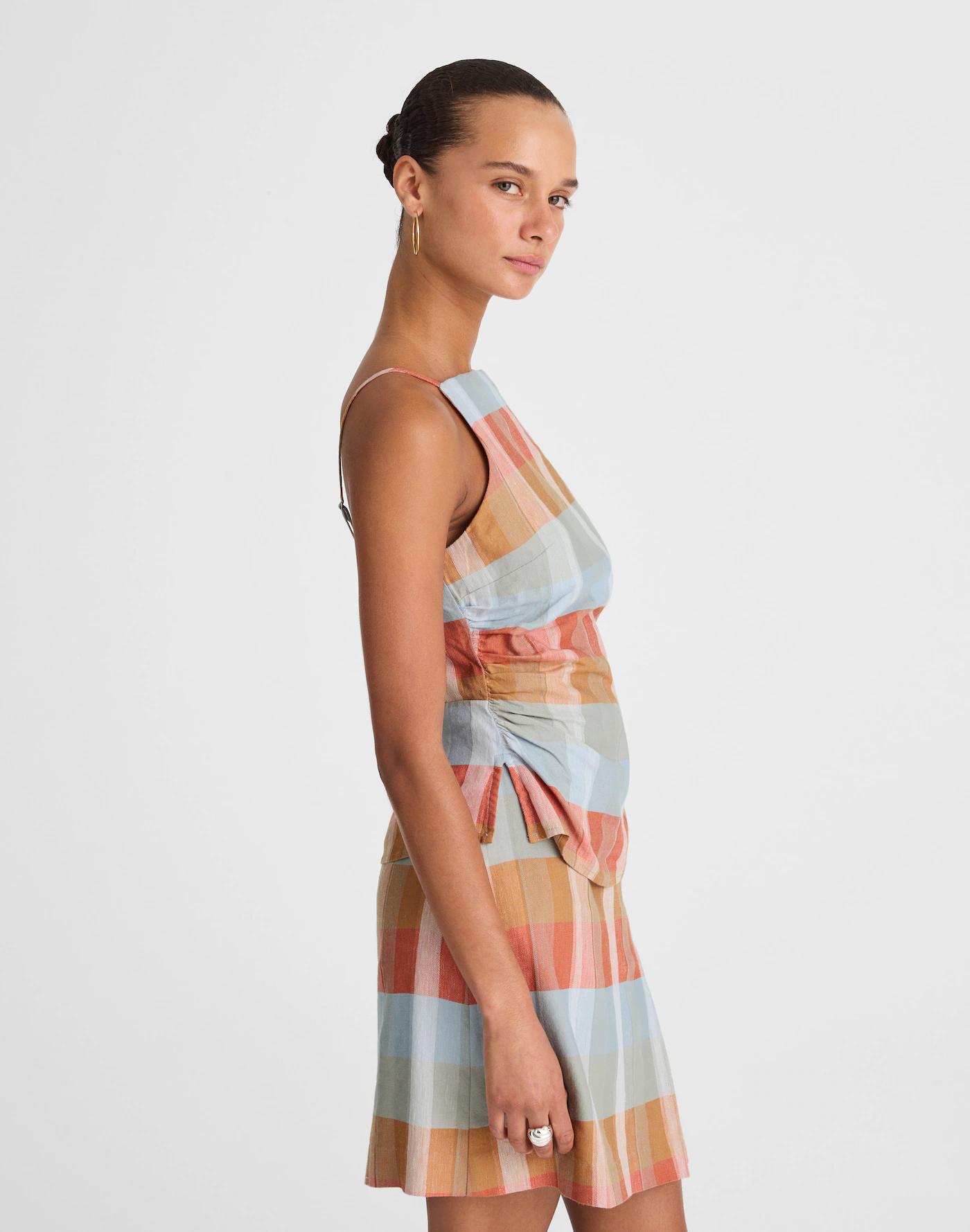 Ruched Squareneck Tank in Linen-Cotton Product Image