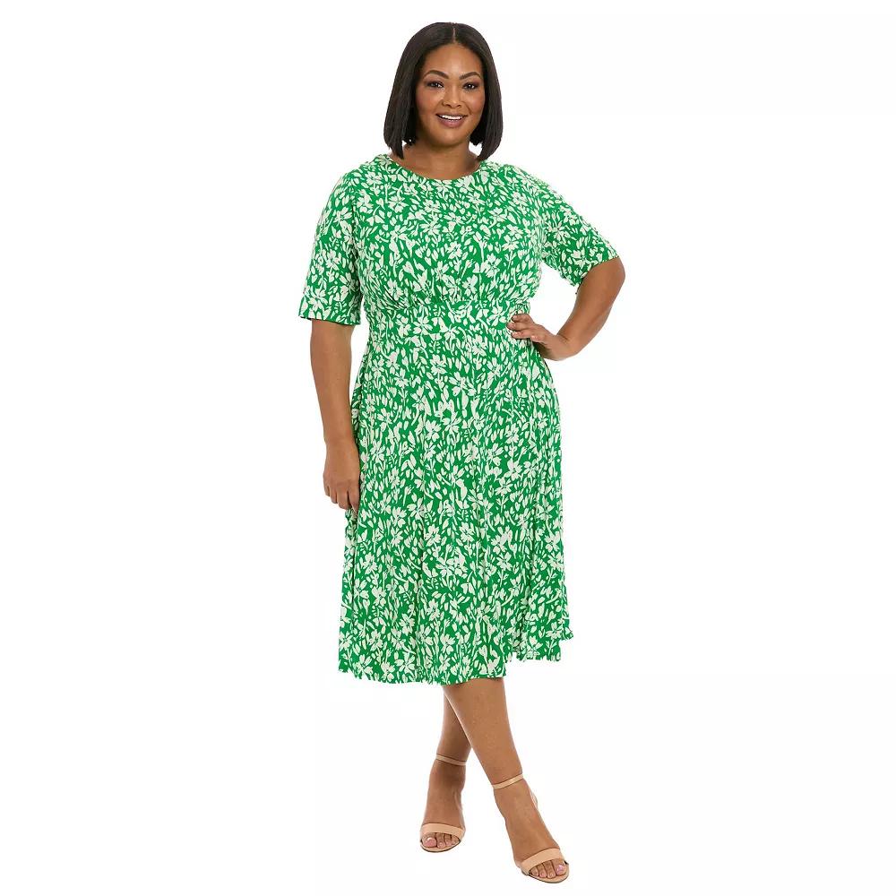Plus Size London Times Floral Print Inset Waist Midi Dress, Womens Product Image