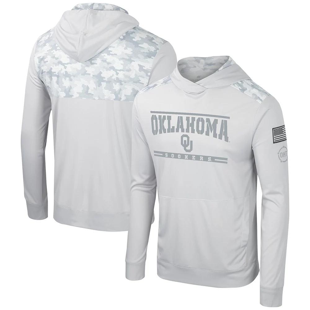 Men's Colosseum Gray Oklahoma Sooners OHT Military Appreciation Long Sleeve Hoodie T-Shirt, Size: Small, Grey Product Image