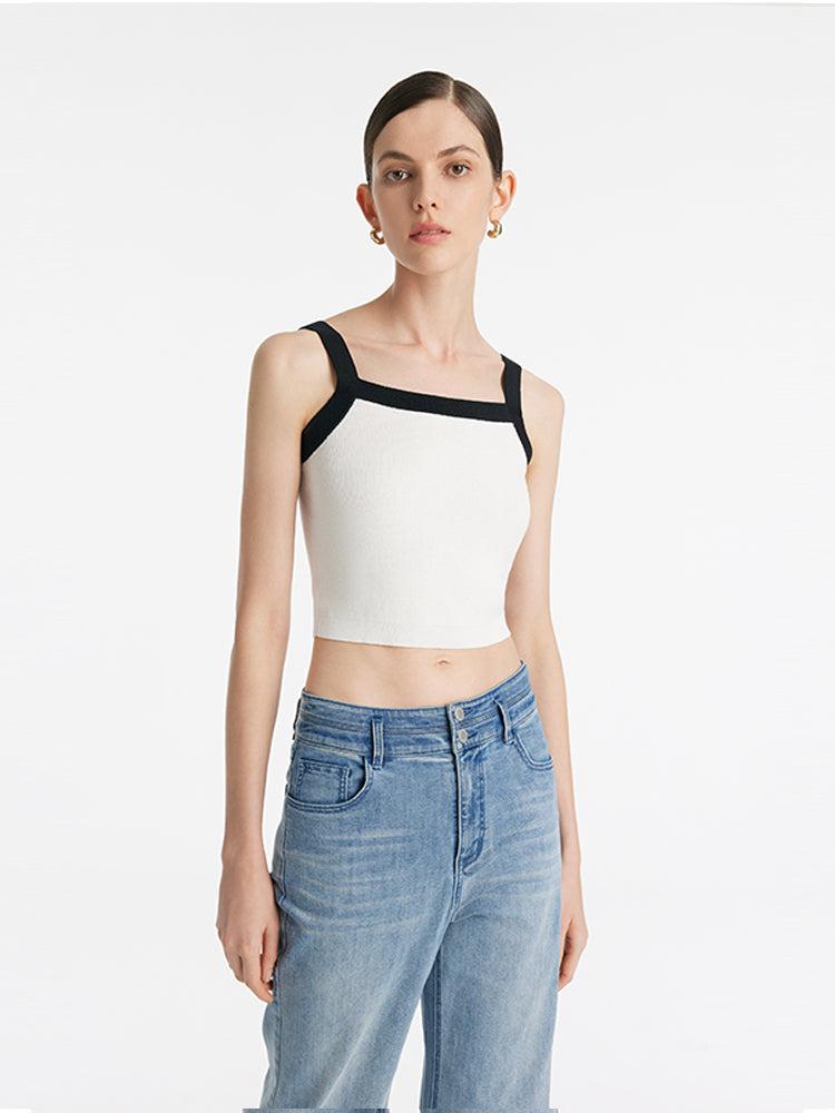 Contrast Trim Knitted Cardigan And Camisole Two-Piece Set Product Image