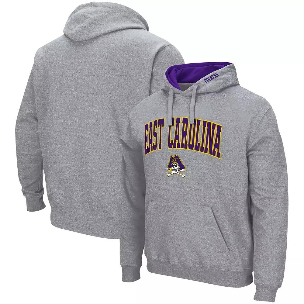 Men's Colosseum Heathered Gray ECU Pirates Arch and Logo Pullover Hoodie,  Product Image