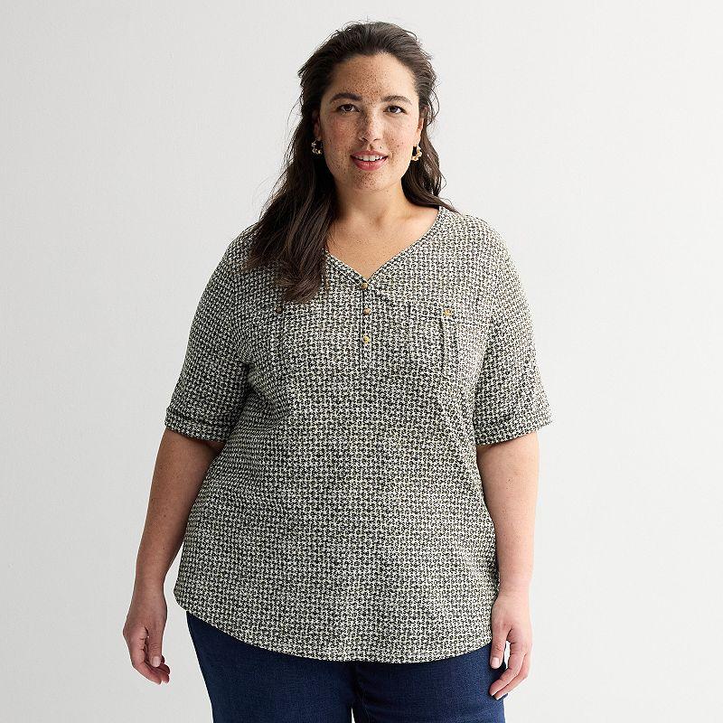 Plus Croft & Barrow® Elbow Sleeve Utility Henley Top, Women's,  Product Image