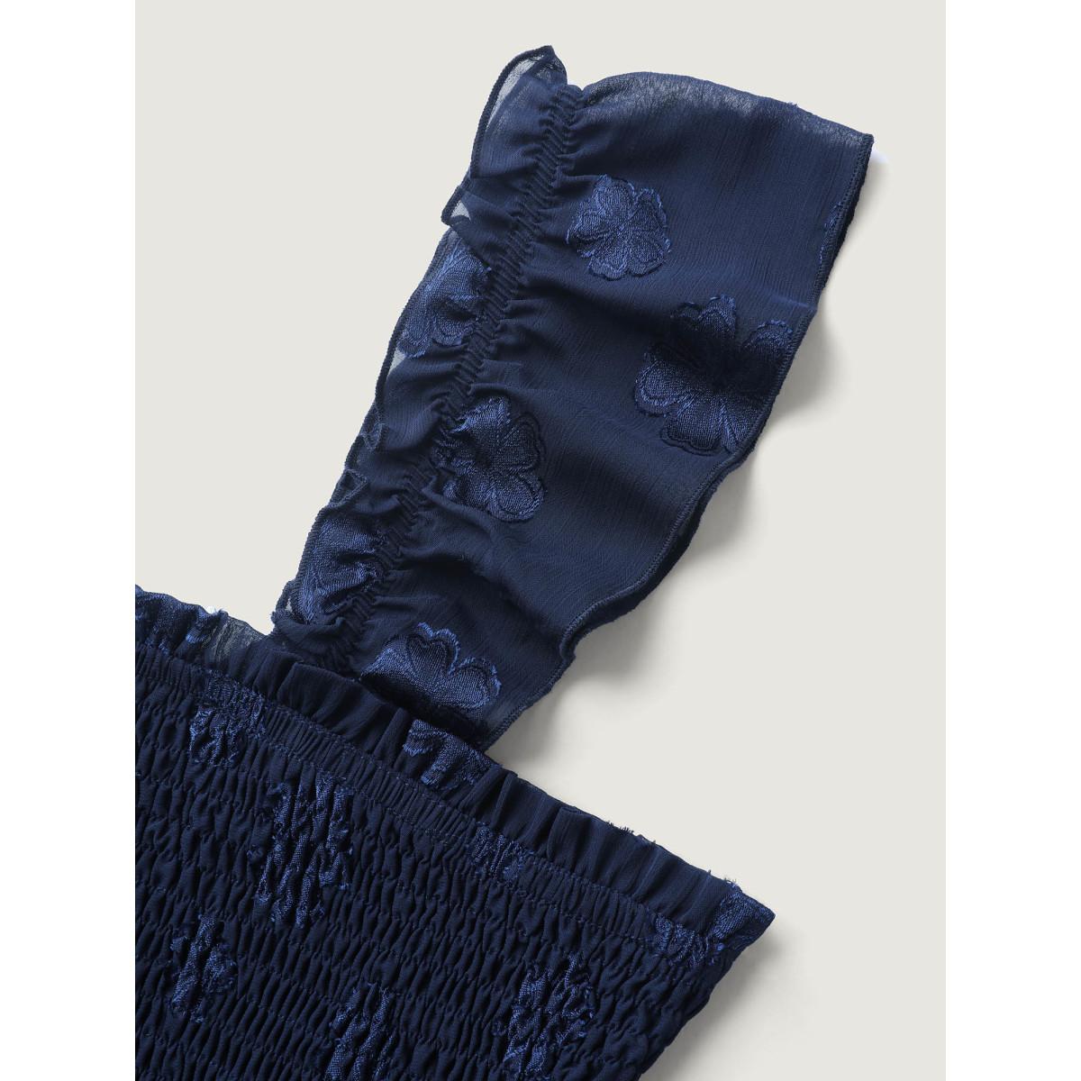 Plus Size Jacquard Shirred Bodice Ruffled Midi Dress Teal Women Square Neck Cap Sleeve Curvy BloomChic 28/5X Product Image