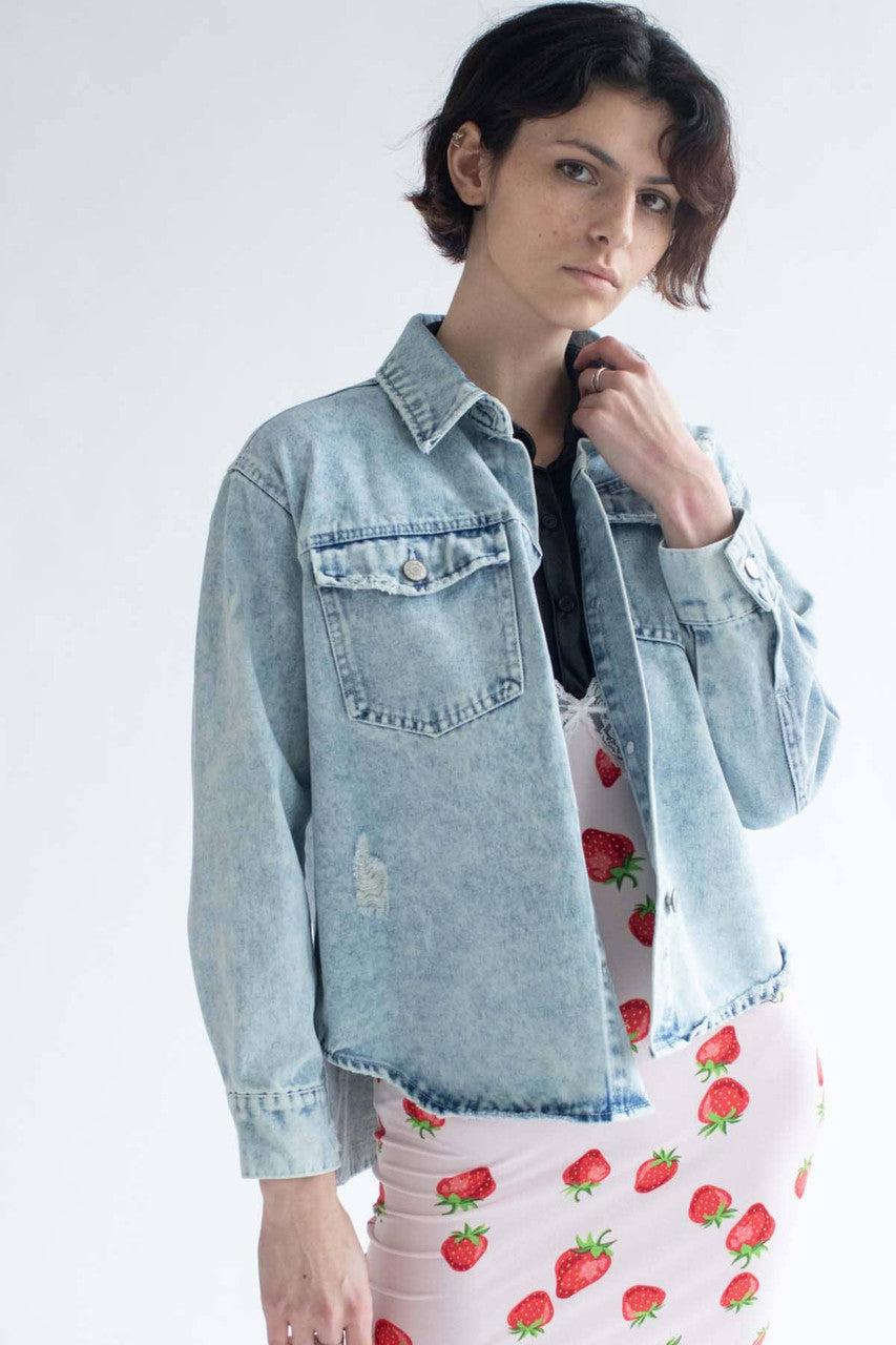 Acid Washed Destroyed Denim Shacket Product Image