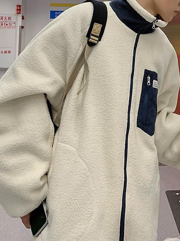 Men's Contrast Color Lambswool Zip Up Jacket Product Image