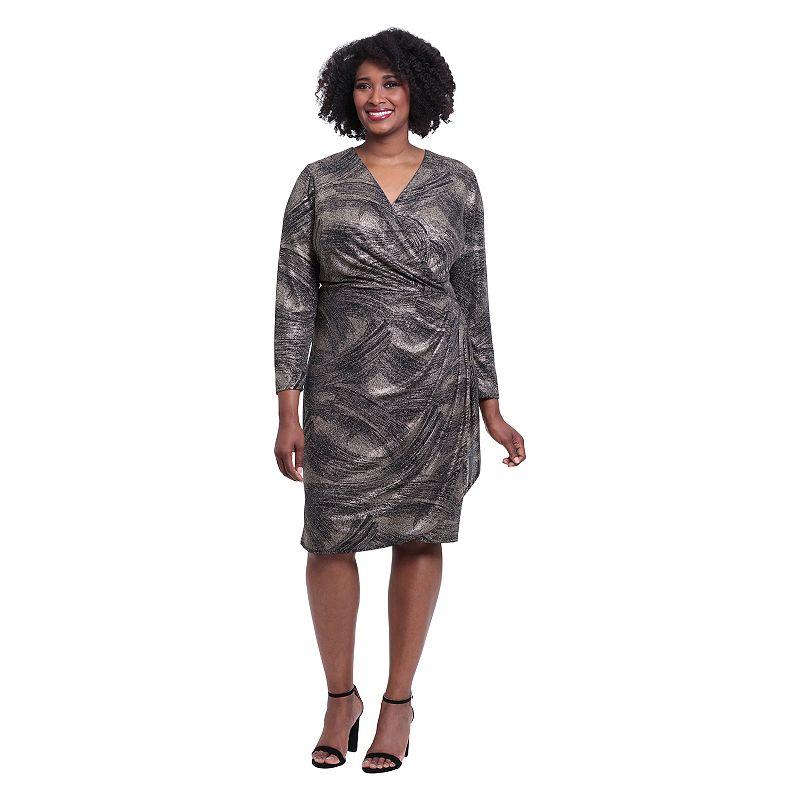 Plus Size London Times Wrap Cascade Dress, Womens Product Image