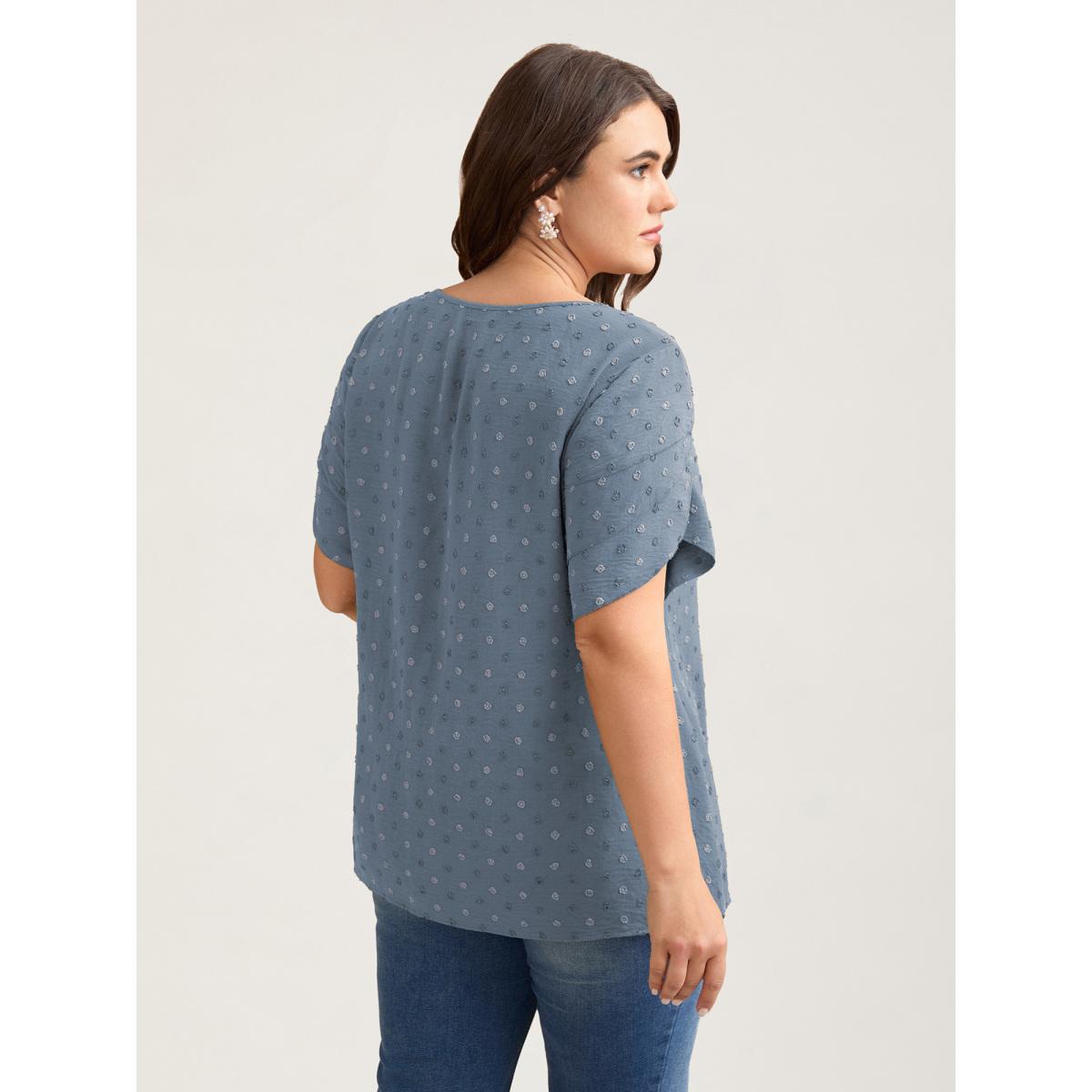 Plus Size Stone Textured Color Contrast Petal Sleeve Blouse Women Timeless Short sleeve Round Neck Elegant Blouses BloomChic 28/5X Product Image