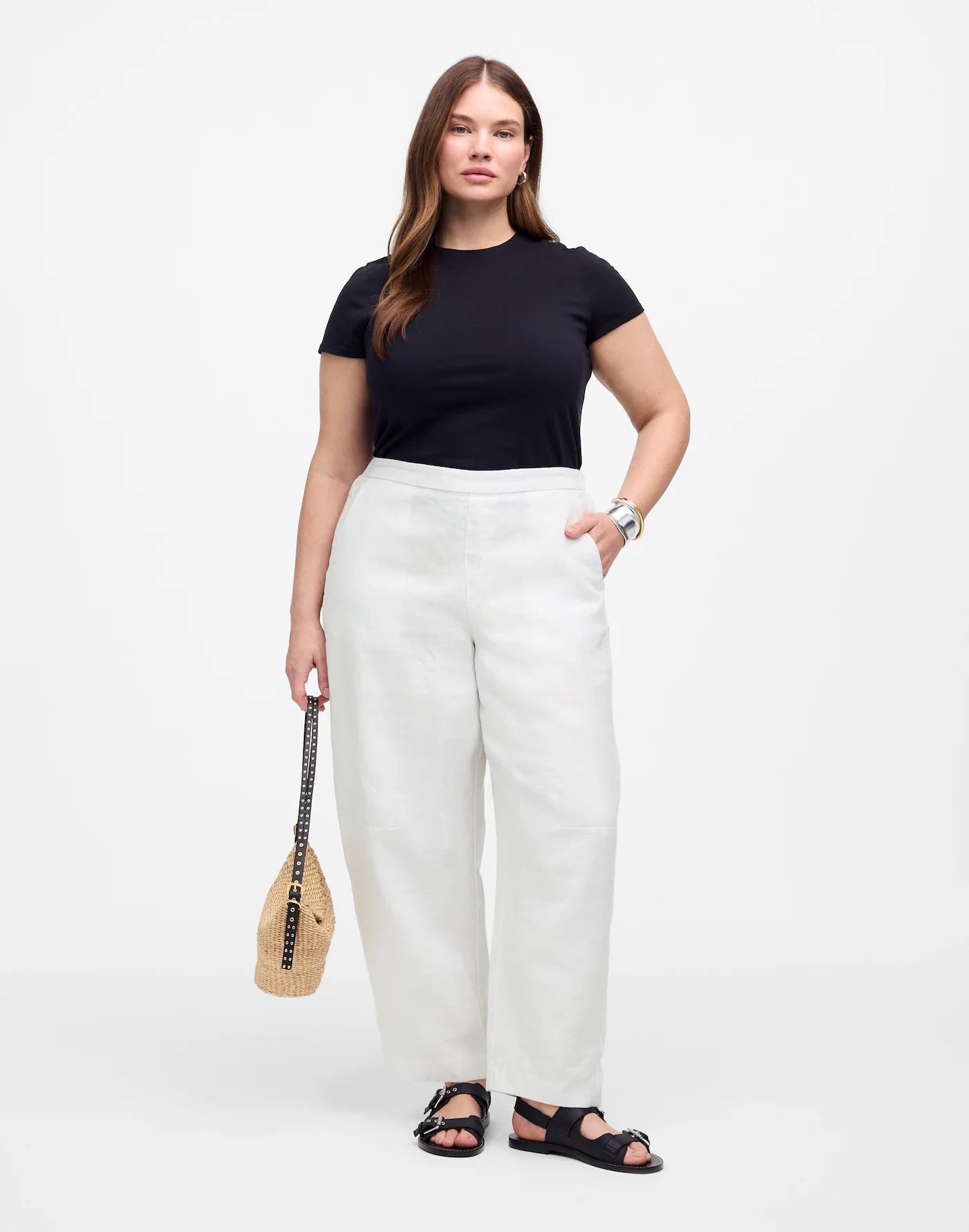 Petite Pull-On Barrel Pants in 100% Linen Product Image