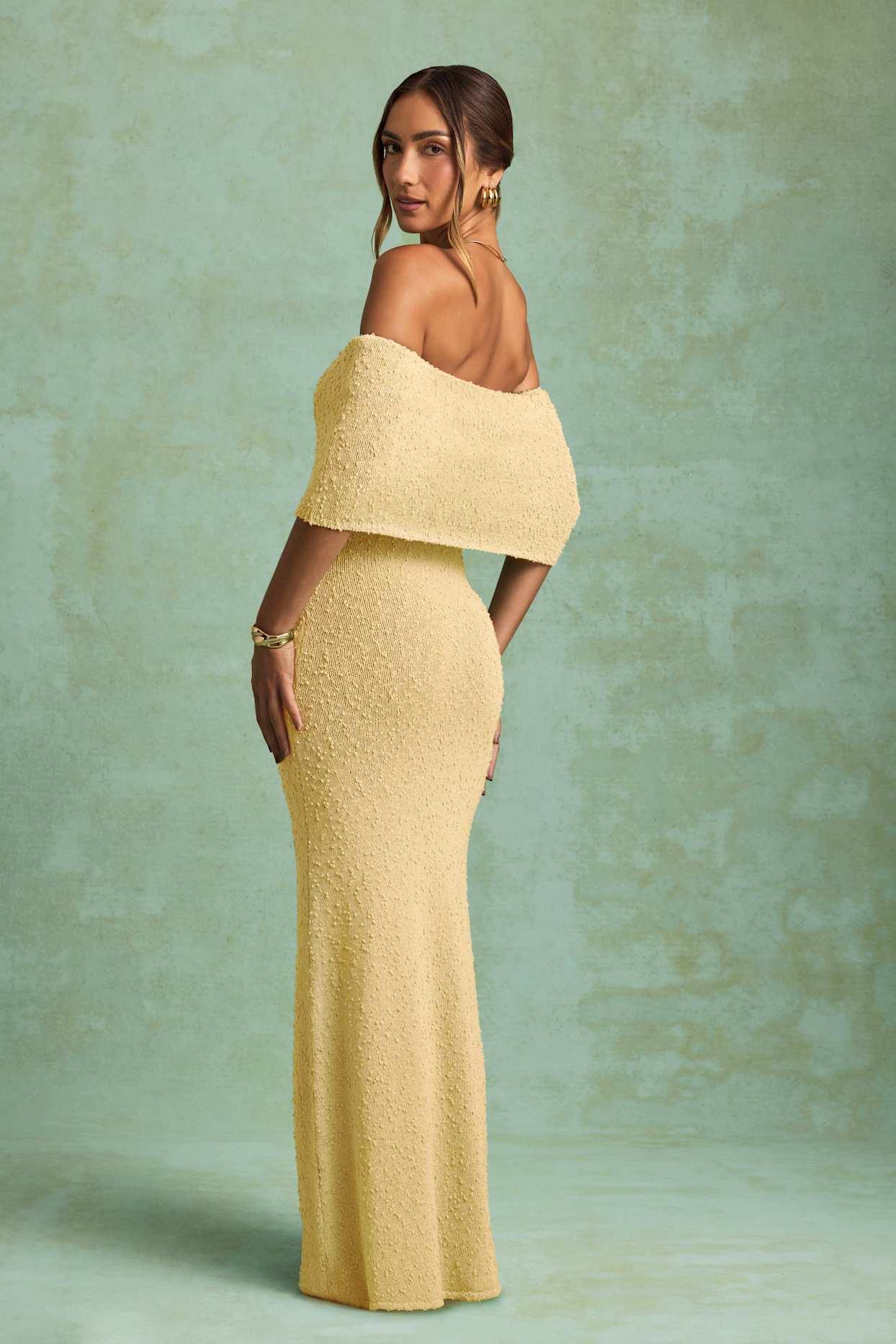 Bouclé Off-Shoulder Maxi Dress in Yellow Girls Product Image