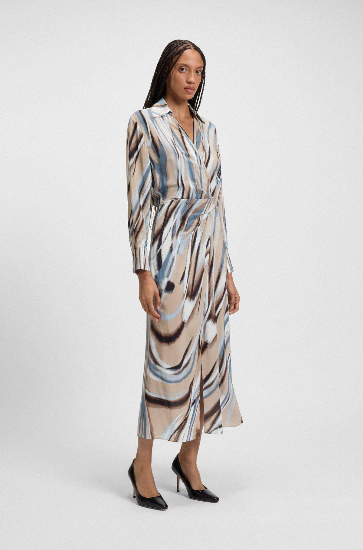 BOSS - Wrap-front dress with swirl print - Patterned Product Image