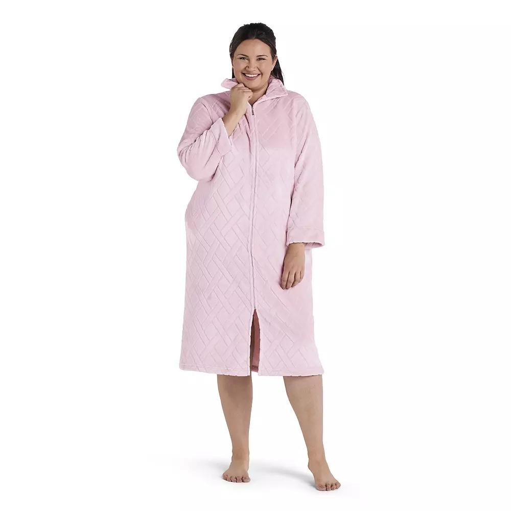 Plus Size Miss Elaine Essentials French Fleece Long Zip Robe, Women's, Size: 3XL, Pink Product Image