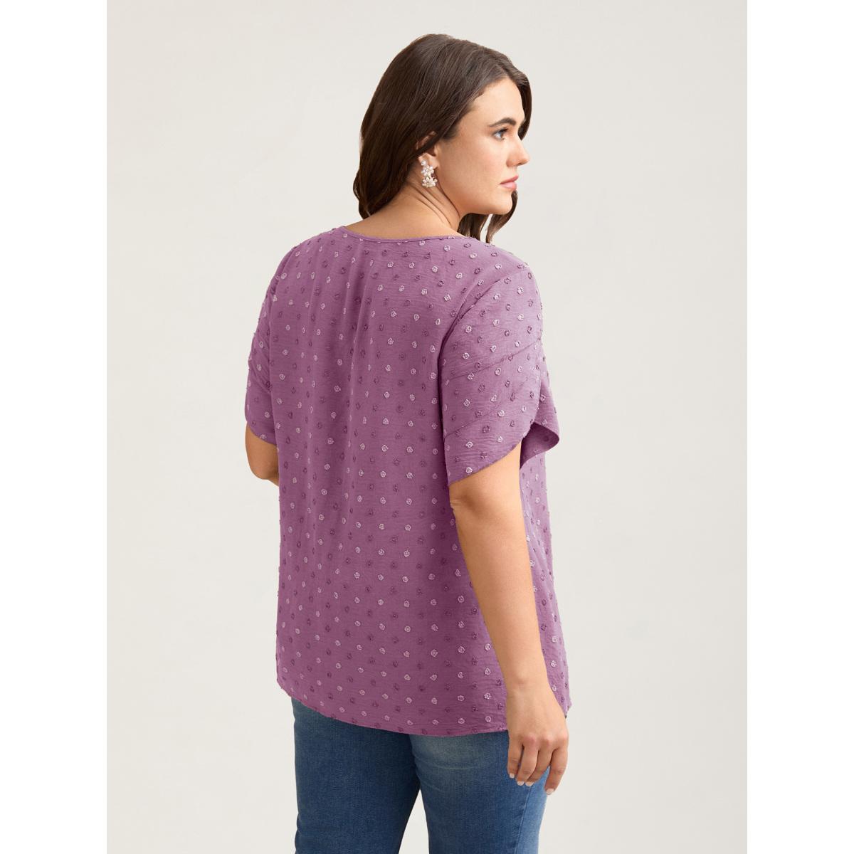 Plus Size Lilac Textured Color Contrast Petal Sleeve Blouse Women Timeless Short sleeve Round Neck Elegant Blouses BloomChic 22-24/3X Product Image