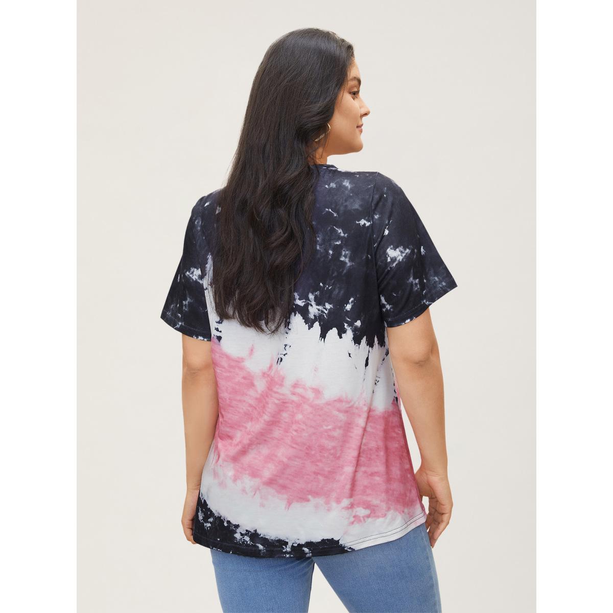 Plus Size Tie Dye Round Neck T-shirt Multicolor Women Leisure Tie Dye Round Neck Casual T-shirts BloomChic 10/M Product Image