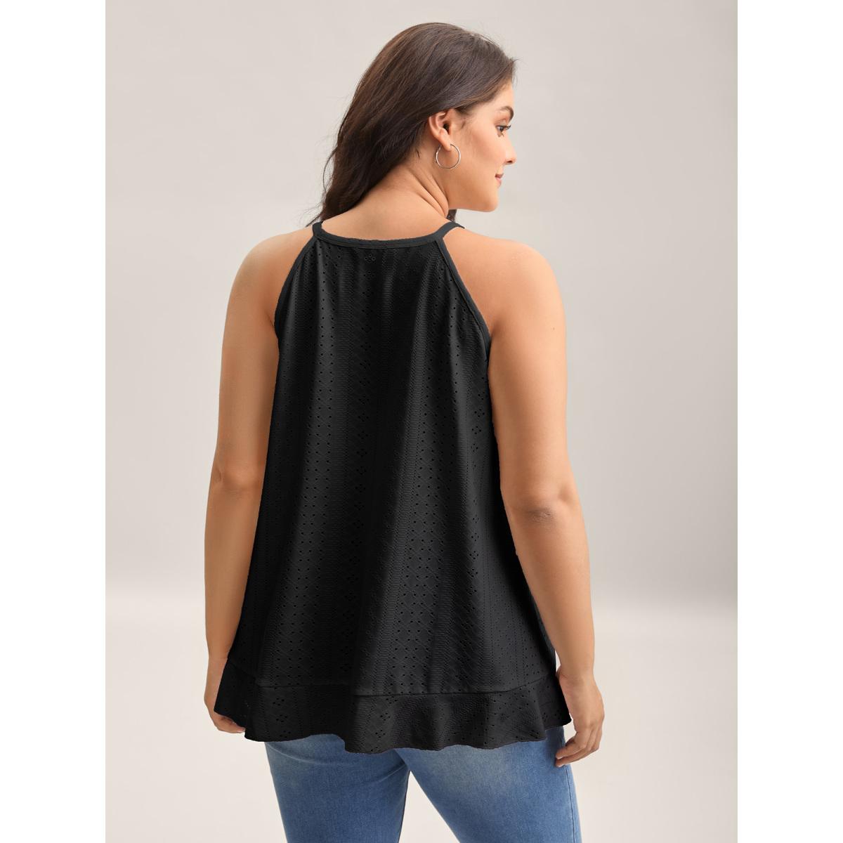 Plus Size Textured Knit Overlap Hem Tank Top Women Black Leisure Overlapping Round Neck Casual Tank Tops Camis BloomChic 26/4X Product Image