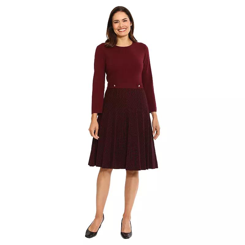 Women's London Times Jewel Neck Pleated Fit & Flare Dress,  Product Image