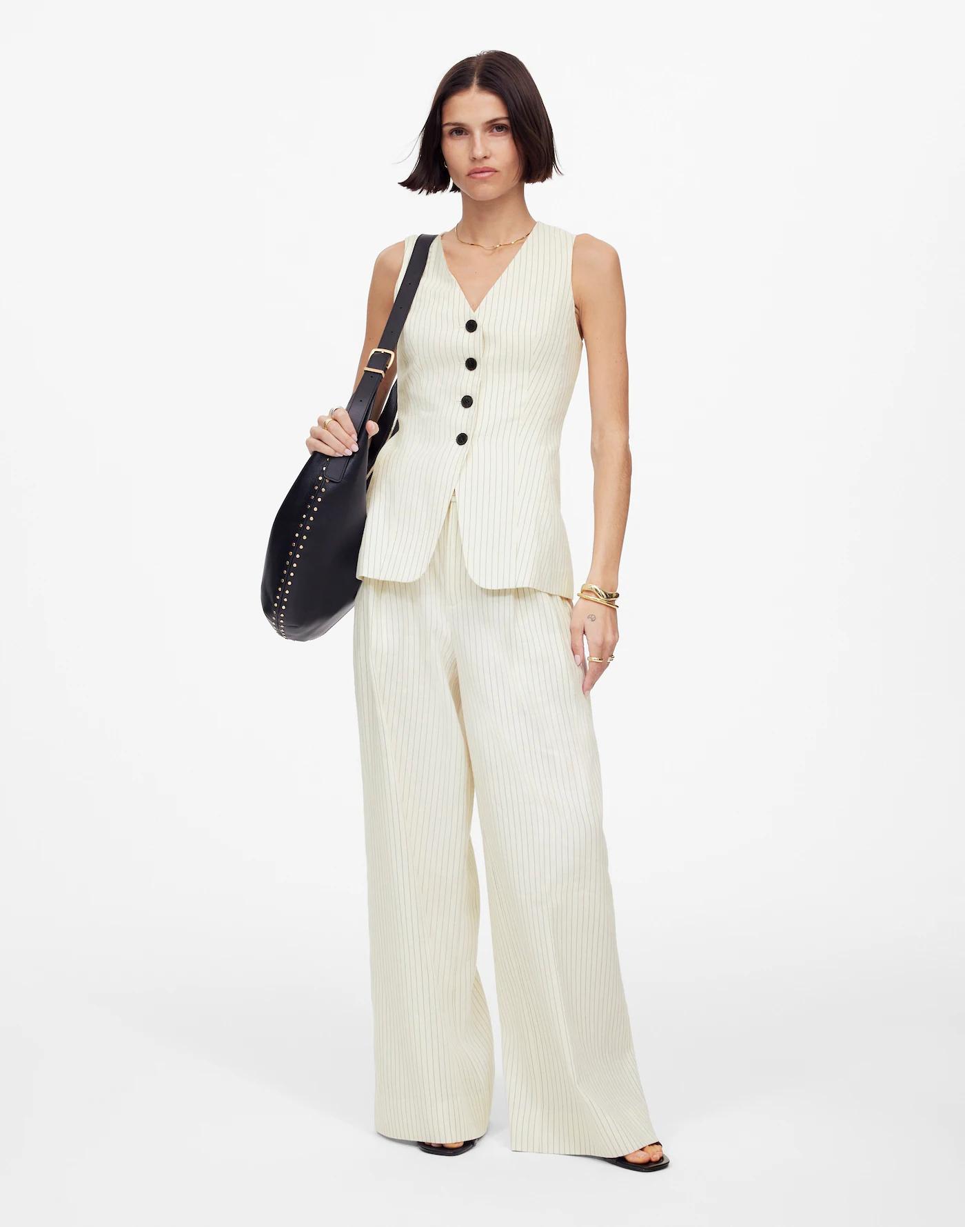 Cutaway Vest in Pinstripe Linen Blend Product Image