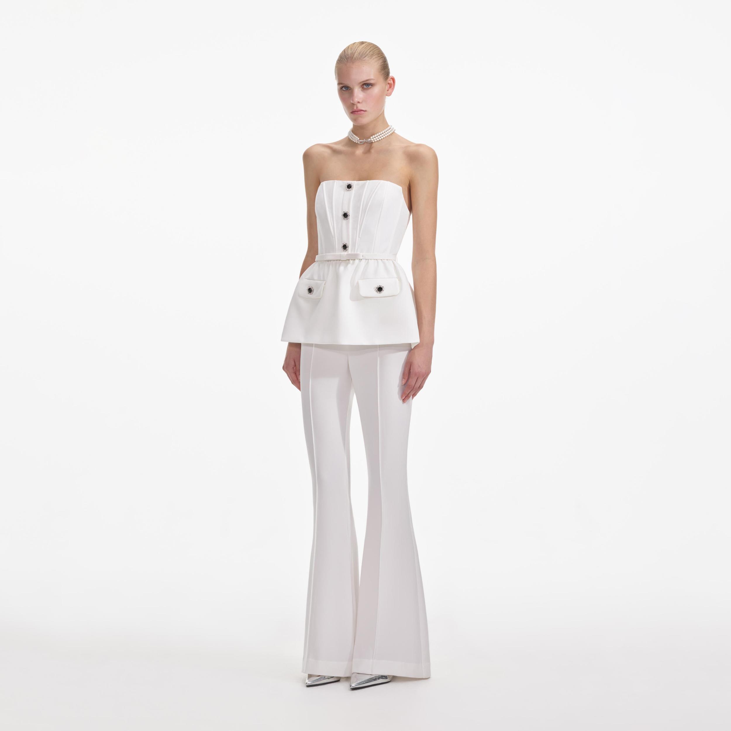 White Stretch Crepe Jumpsuit Product Image