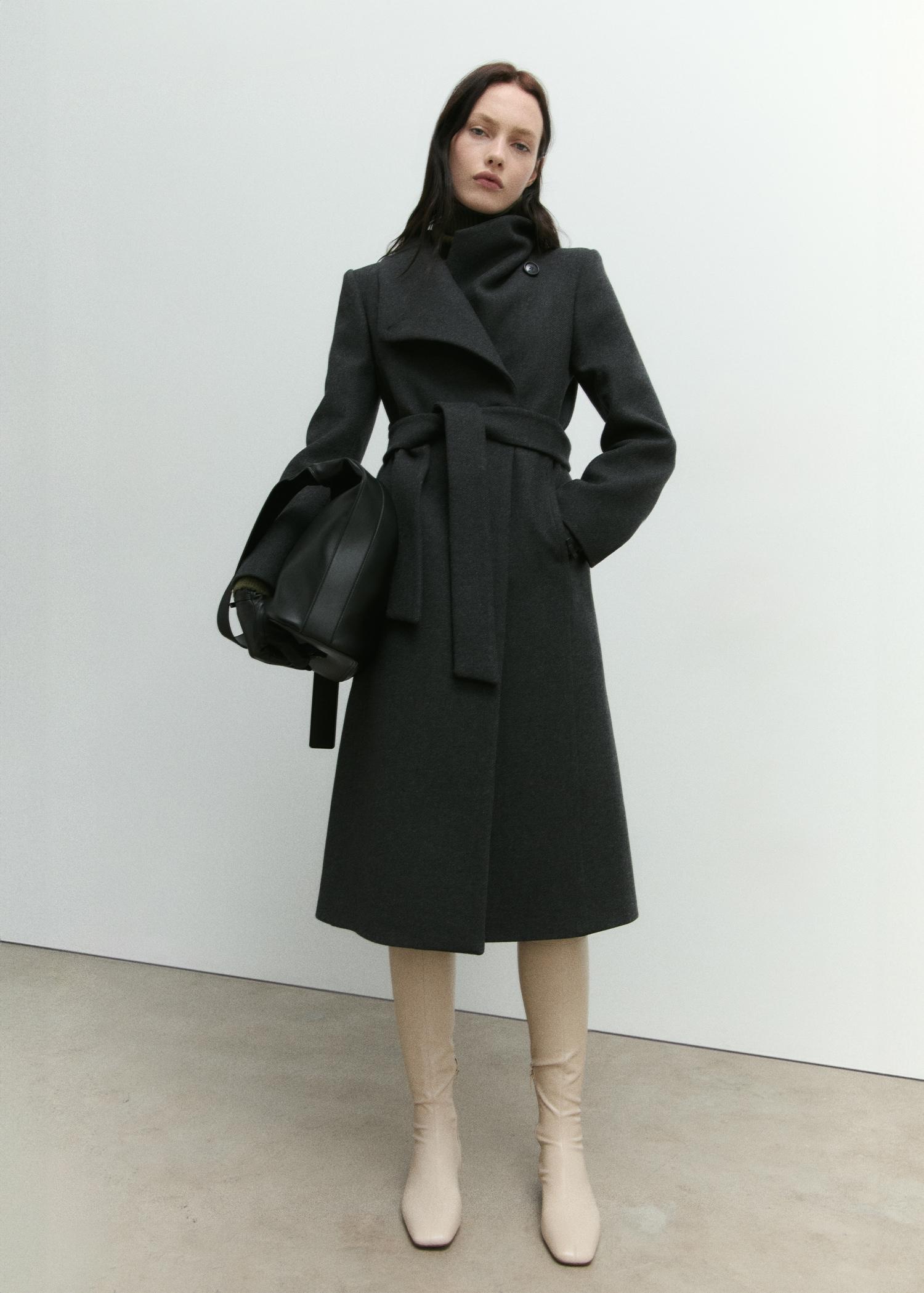 Woollen coat with belt - Women | MANGO USA Product Image