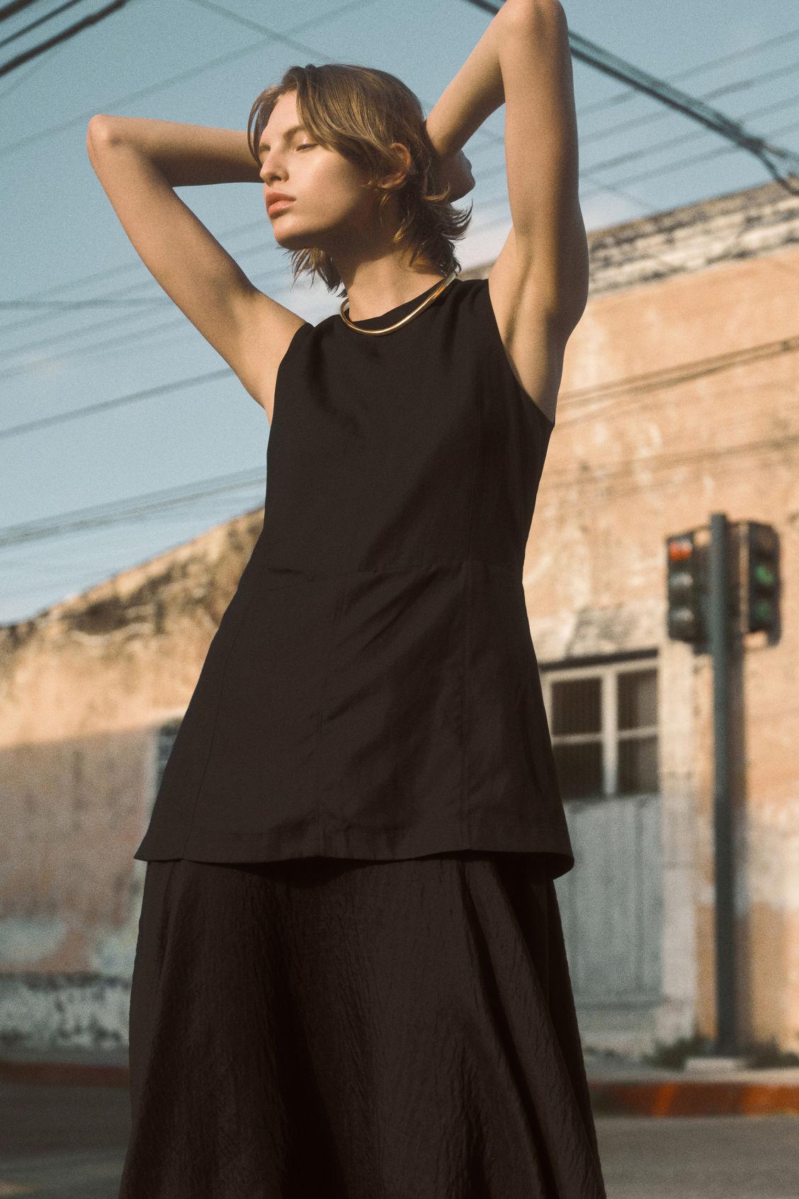 LAYERED PEPLUM MIDI DRESS Product Image