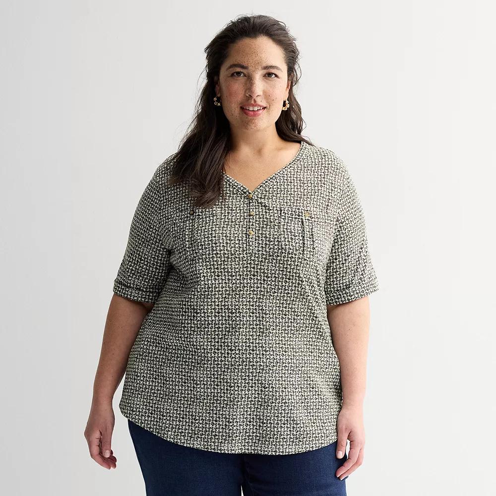 Plus Croft & Barrow® Elbow Sleeve Utility Henley Top, Women's,  Product Image