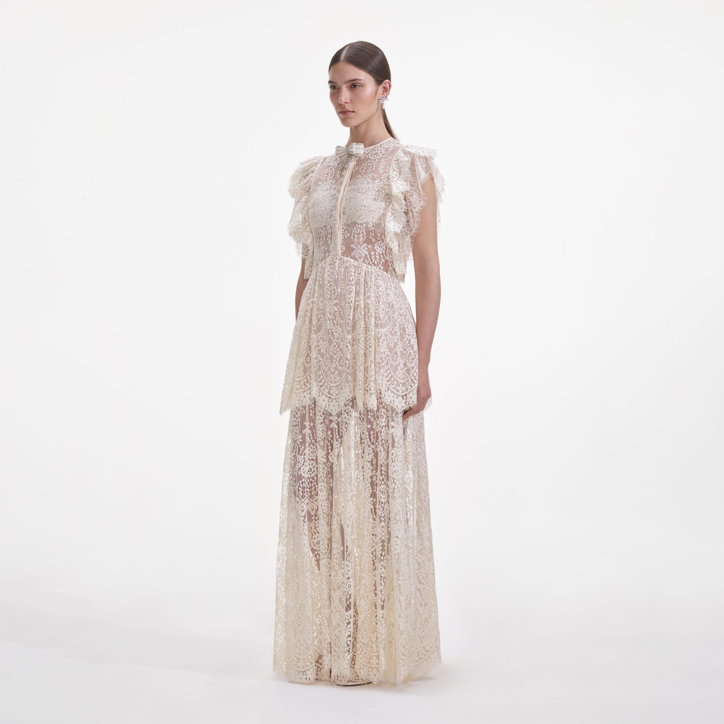 White Tiered Lace Maxi Dress Product Image