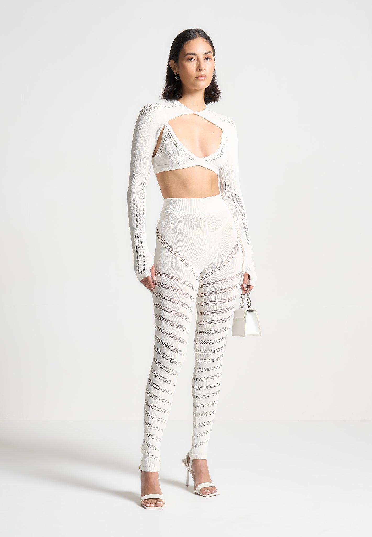 Knitted Sleeve Overlay with Bralette - White Female Product Image
