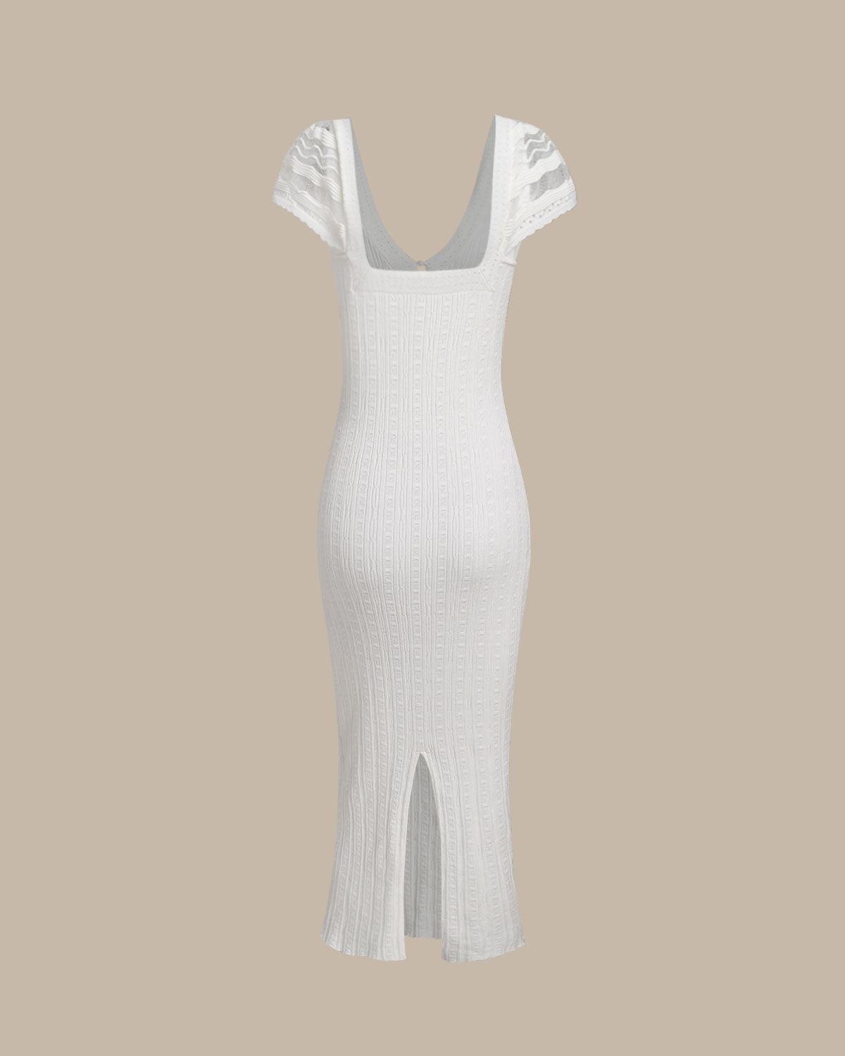 White Crochet Bodycon Sweater Dress Product Image