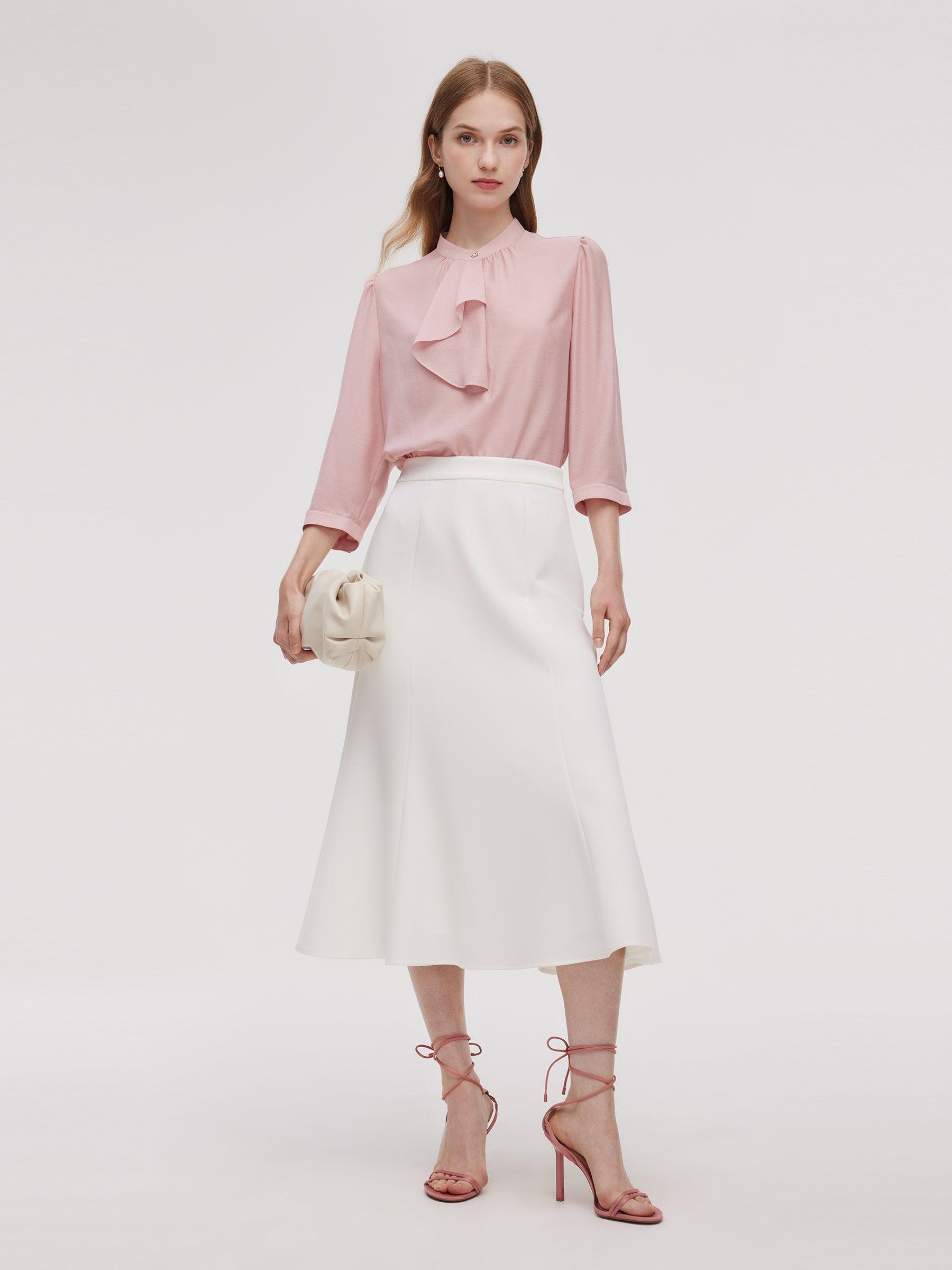 Acetate Blend Ruffle Blouse And Mermaid Skirt Two-Piece Set Product Image
