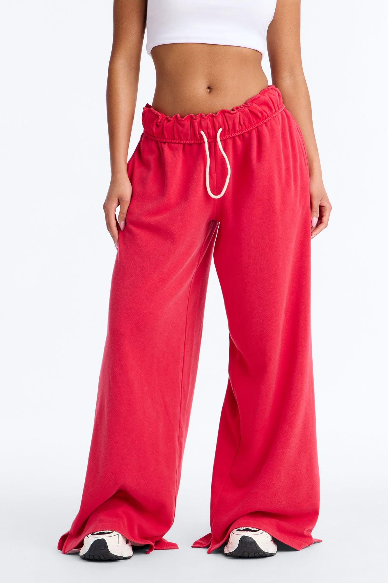 Sophia French Terry Foldover Waist Washed Sweatpant - Red Female Product Image