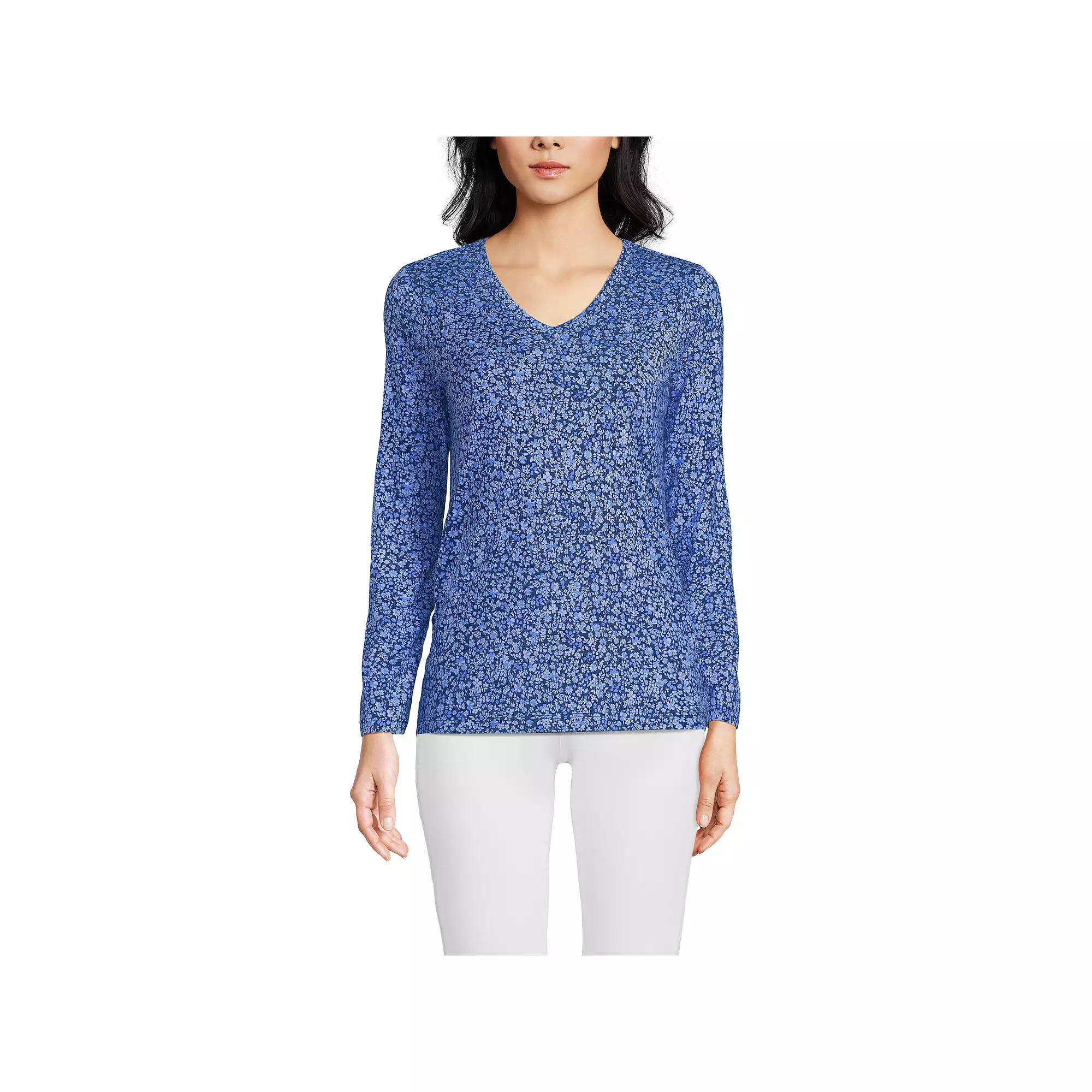 Women's Lands' End Relaxed-Fit Supima Long Sleeve Cotton V-Neck Tee,  Product Image