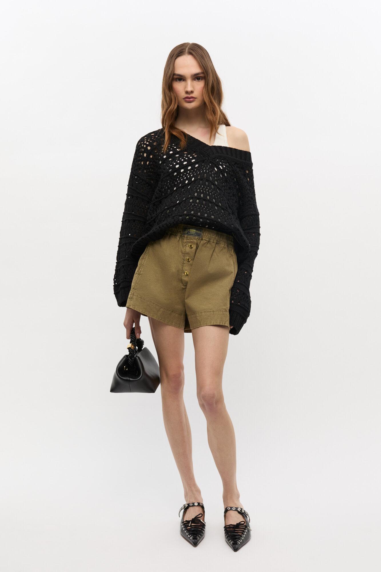 Green Washed Cotton Shorts Product Image