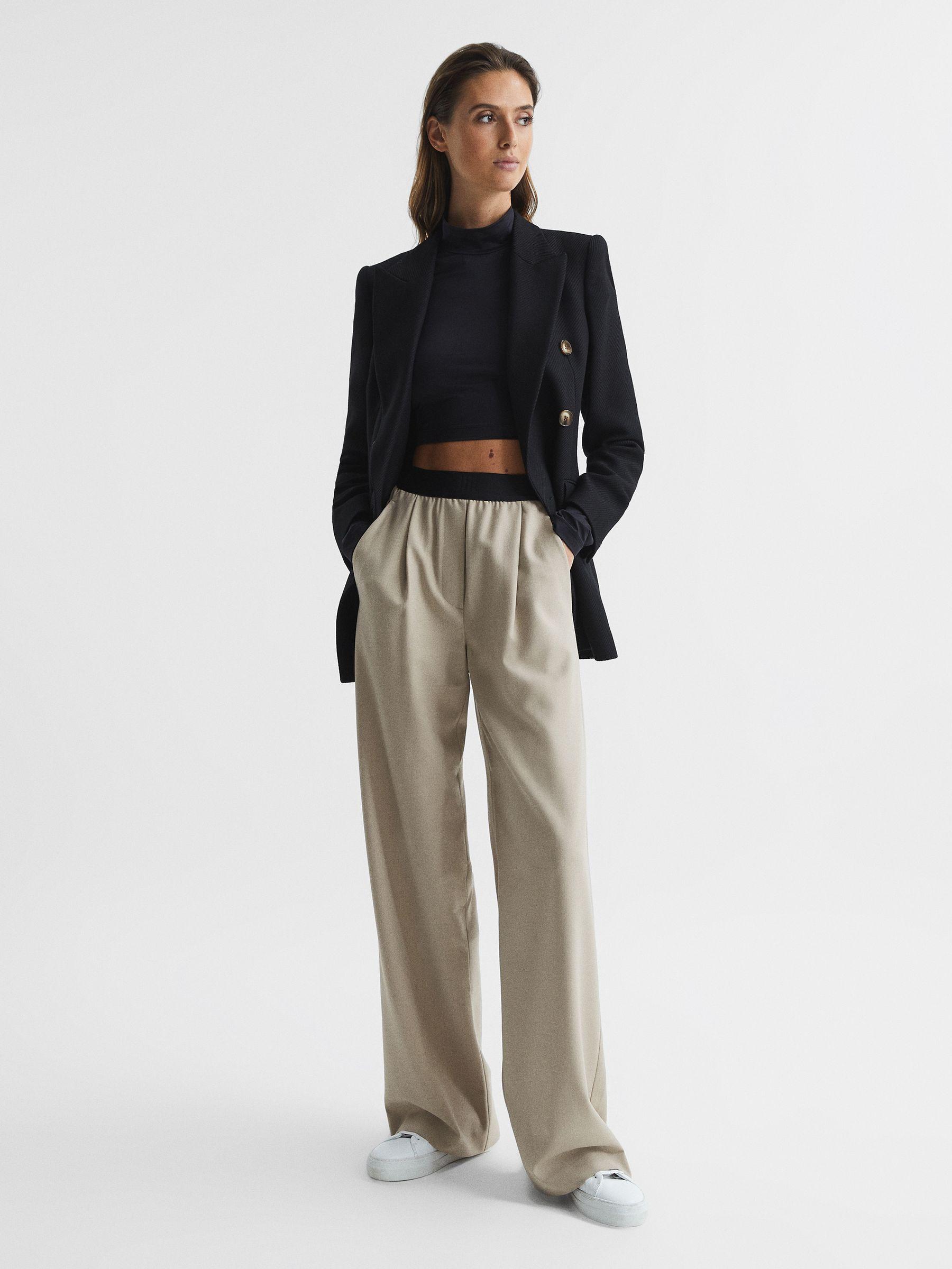 Wide Leg Elasticated Waist Trousers in Stone Product Image