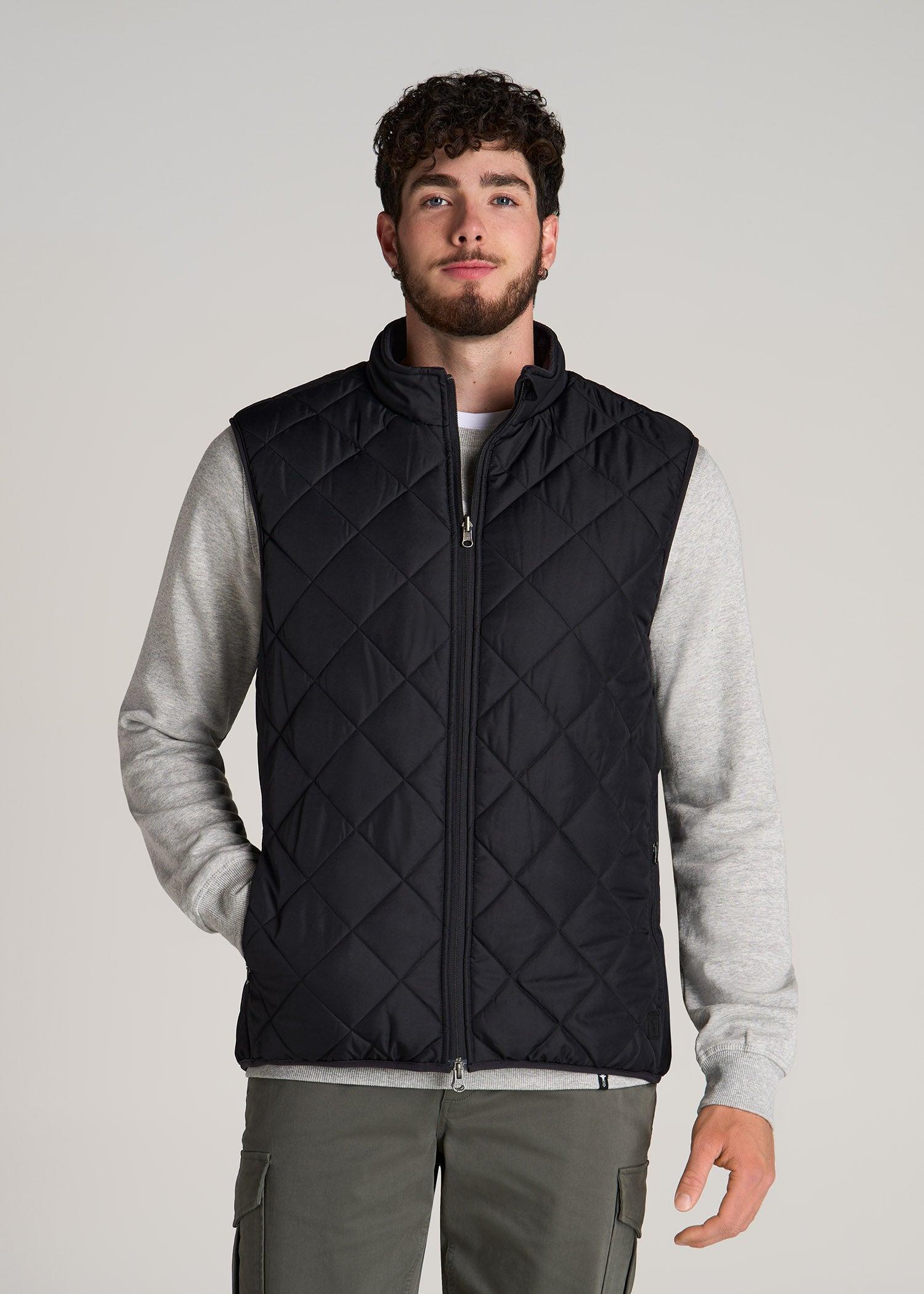 Quilted Reversible Vest for Tall Men in Black & Charcoal Male Product Image