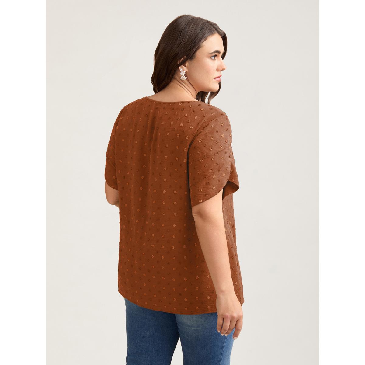 Plus Size Browncoffeecolor Textured Color Contrast Petal Sleeve Blouse Women Timeless Short sleeve Round Neck Elegant Blouses BloomChic 26/4X Product Image