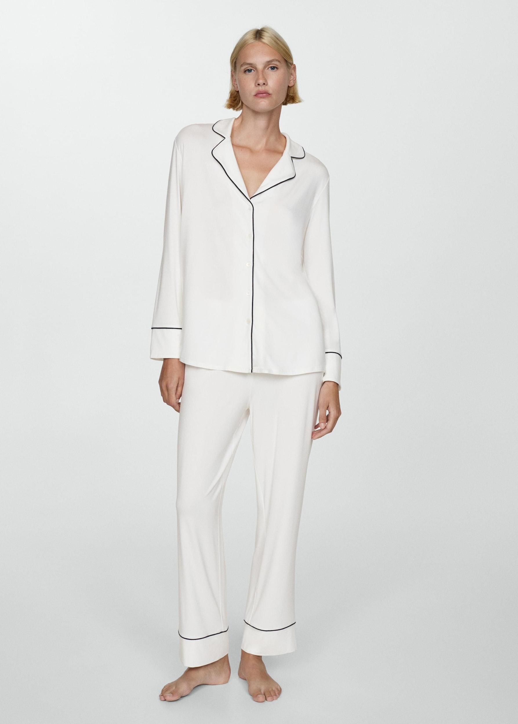 Two-piece pyjamas with piping - Women | MANGO USA Product Image