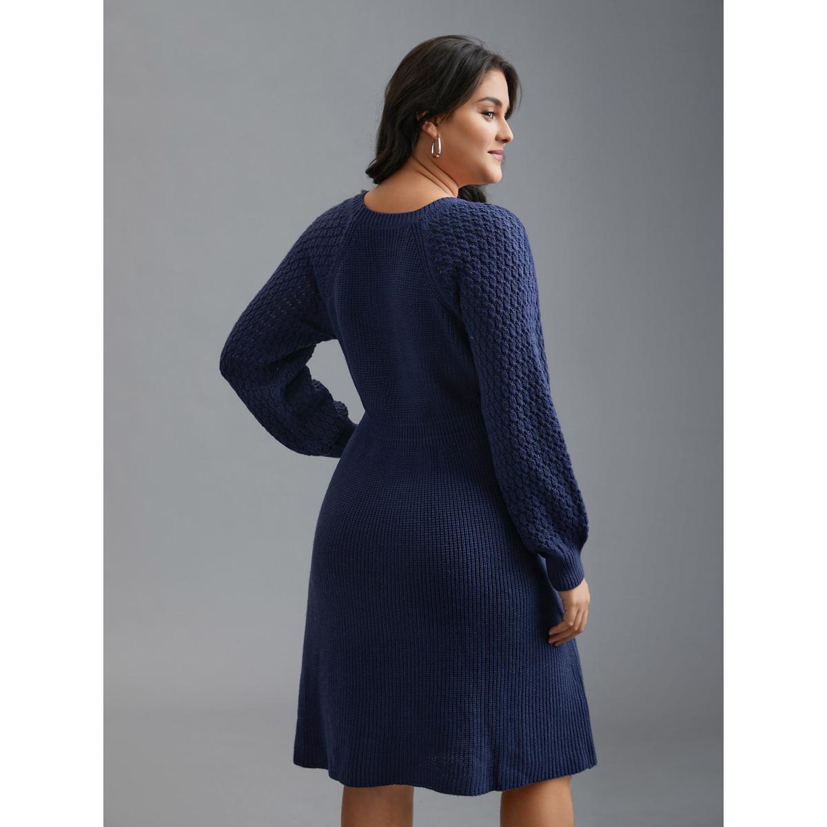 Plus Size Plain Pit Strip Raglan Sleeve Sweater Dress Indigo Women Elegant Bodycon Long Sleeve Everyday Sweater Dresses BloomChic 30/6X Product Image