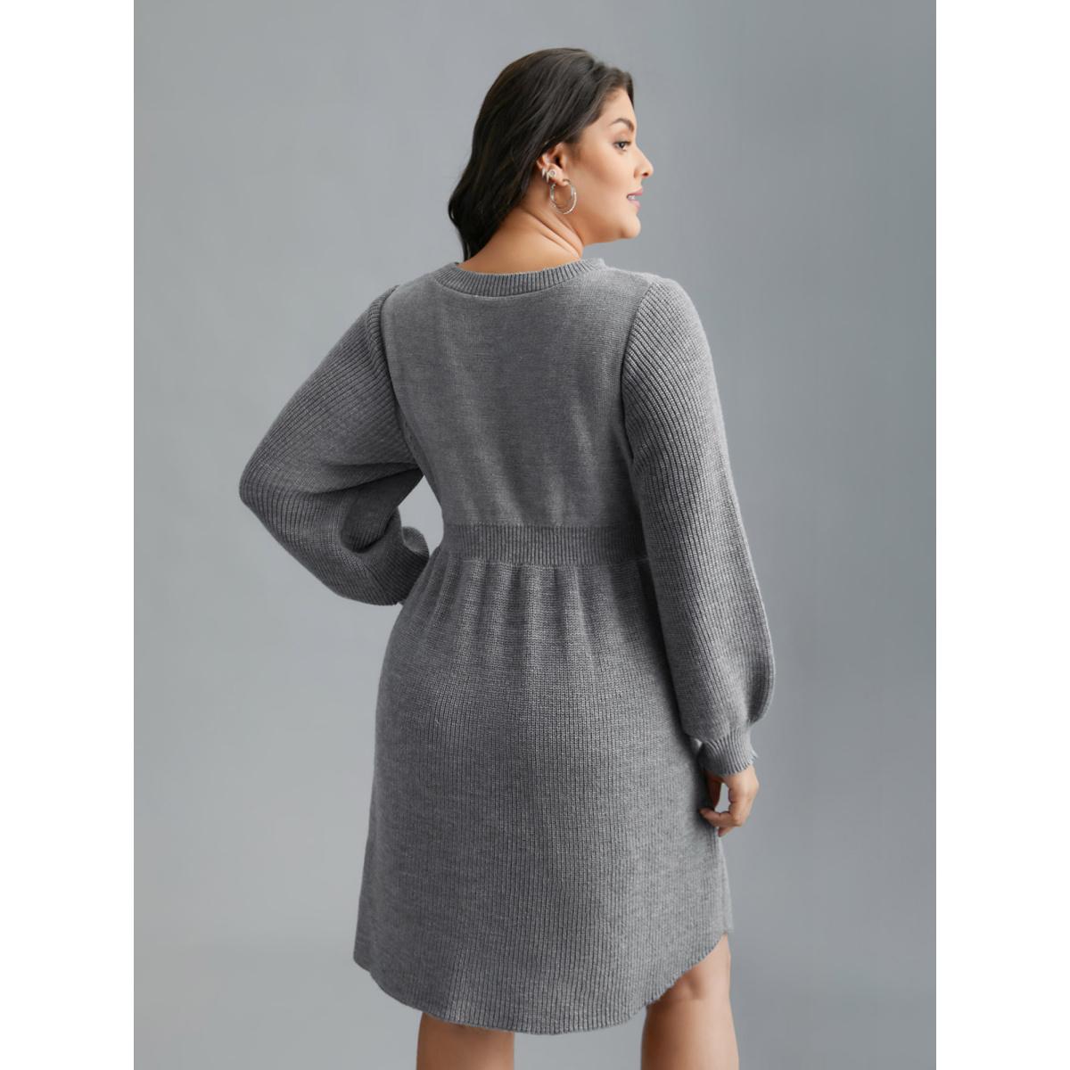 Plus Size Cable Knit Elastic Waist Midi Sweater Dress DarkGray Women Timeless Bodycon Long Sleeve Elegant Sweater Dresses BloomChic 22-24/3X Product Image