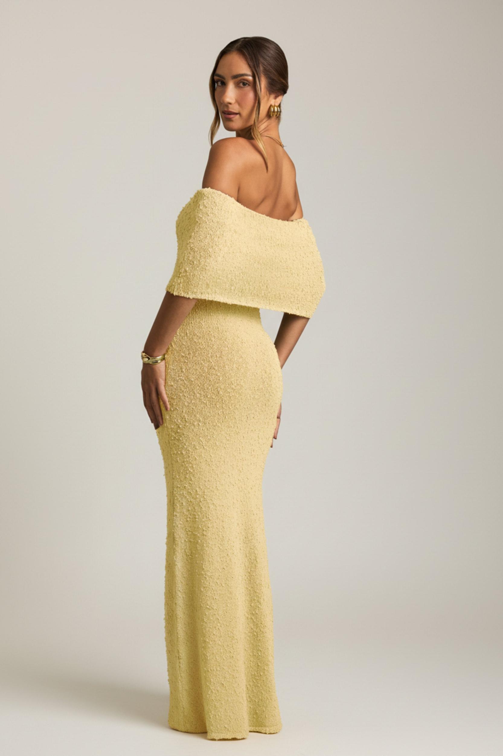 Bouclé Off-Shoulder Maxi Dress in Yellow Girls Product Image