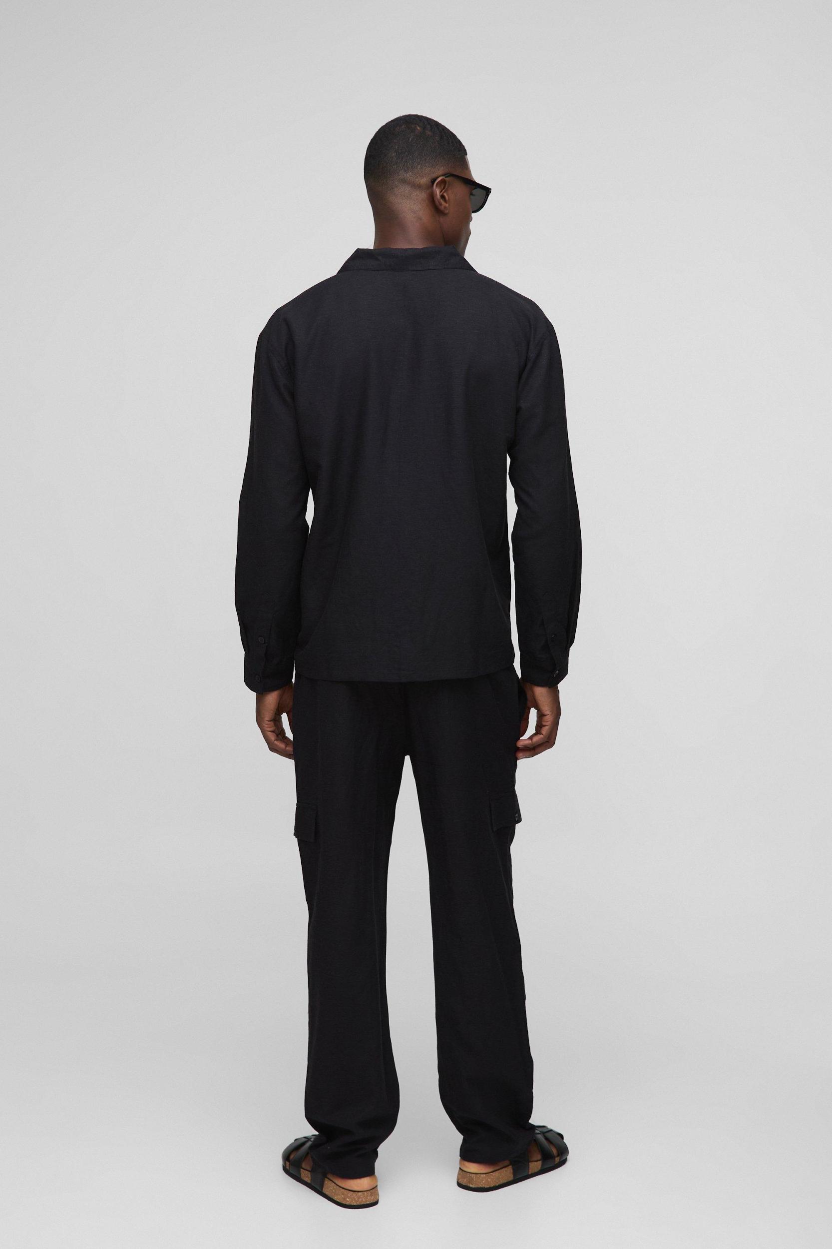 Oversized Linen Blend Cargo Pocket Shirt & Pants Set | boohooMAN USA Product Image