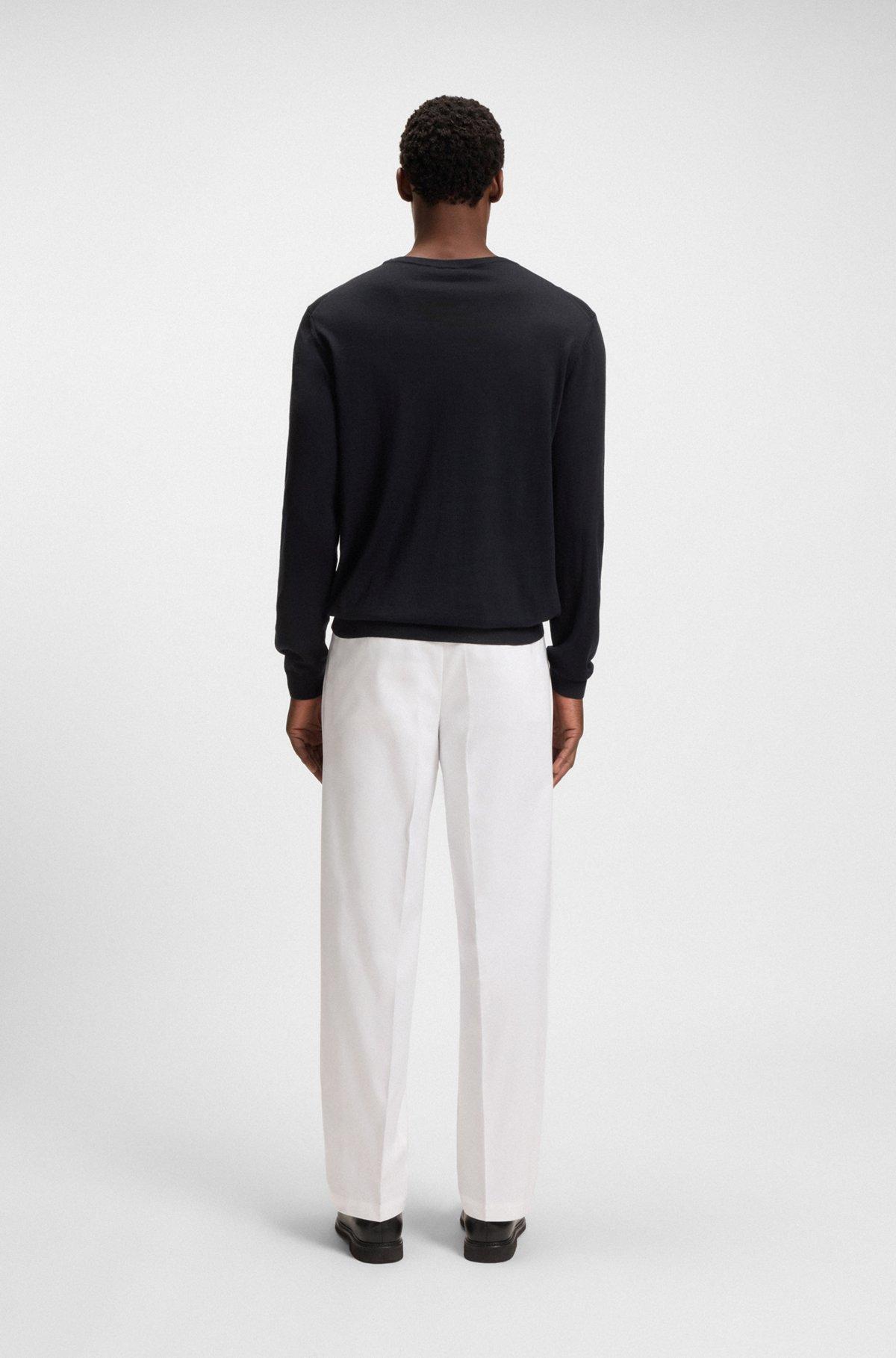 BOSS - V-neck sweater in merino wool - Dark Blue Product Image