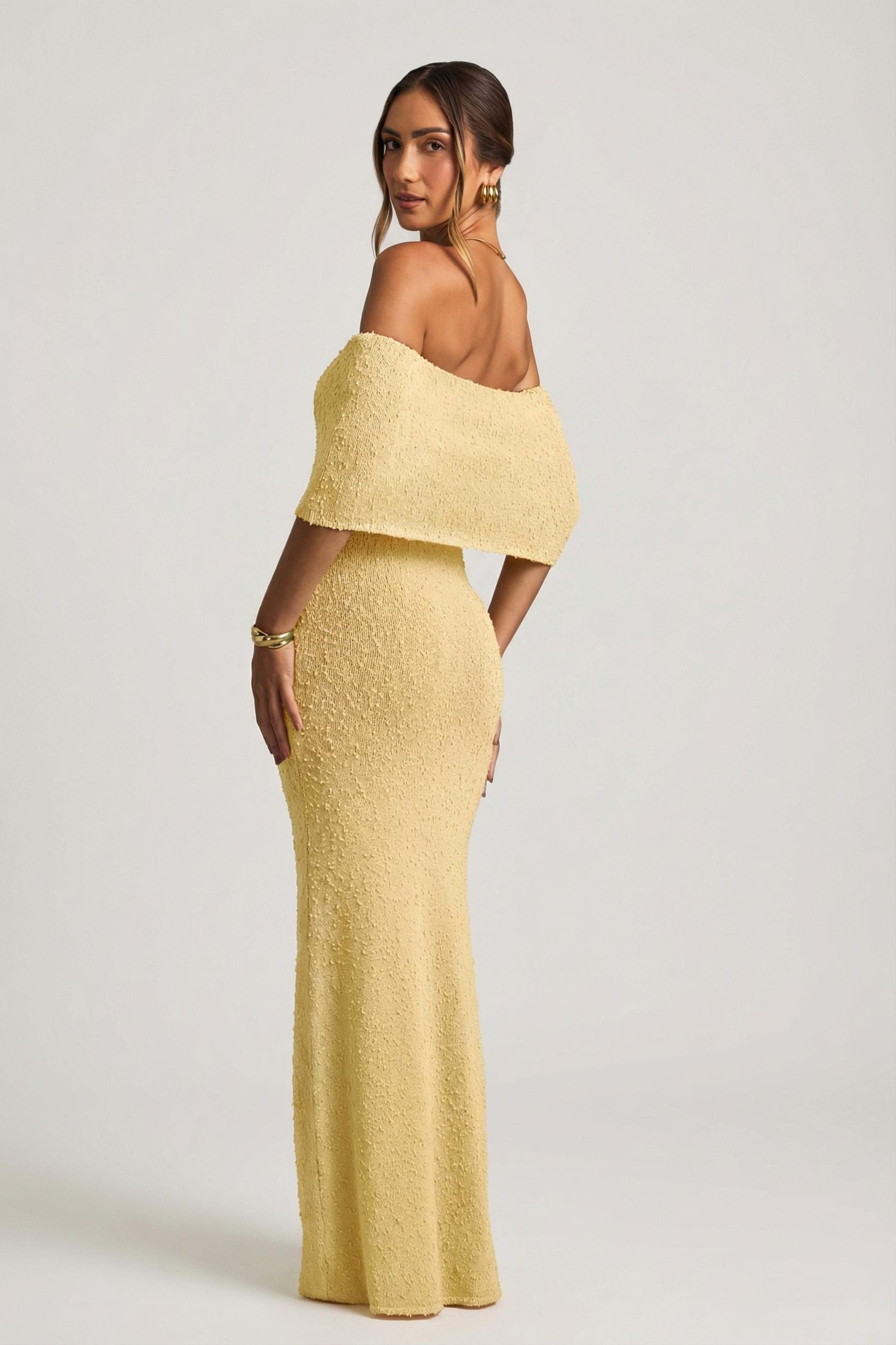 Bouclé Off-Shoulder Maxi Dress in Yellow Girls Product Image