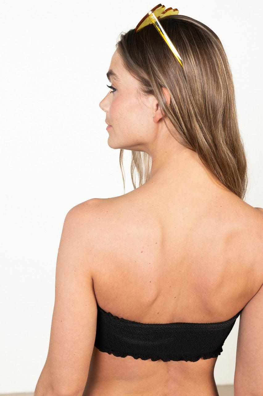 Black Textured Bandeau Bikini Top Product Image