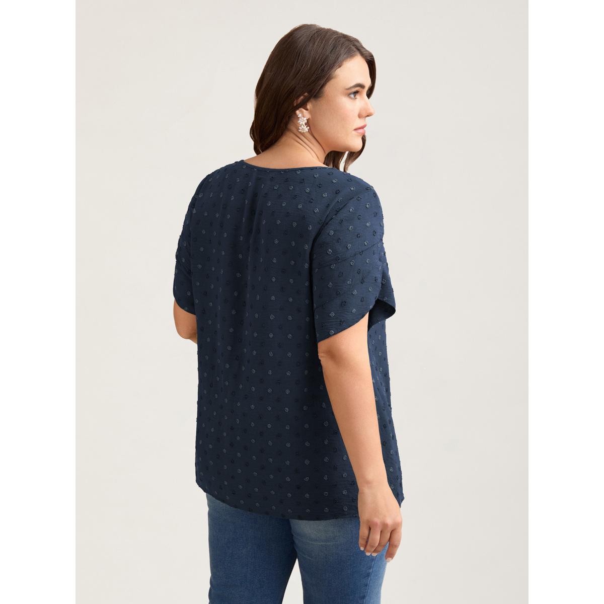 Plus Size DarkGreen Textured Color Contrast Petal Sleeve Blouse Women Timeless Short sleeve Round Neck Elegant Blouses BloomChic 14-16/1X Product Image