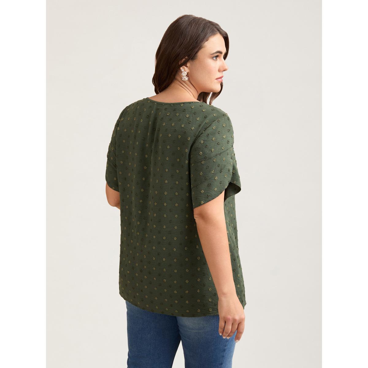 Plus Size ArmyGreen Textured Color Contrast Petal Sleeve Blouse Women Timeless Short sleeve Round Neck Elegant Blouses BloomChic 28/5X Product Image