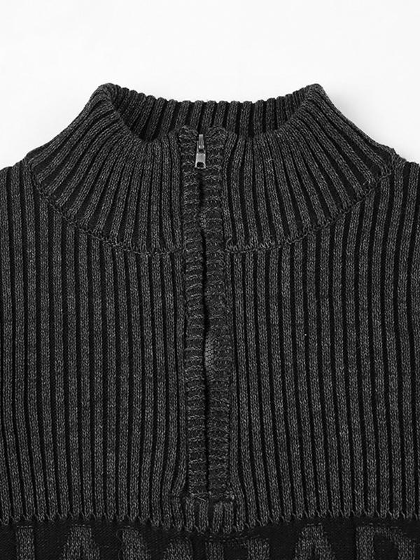 Street Letter Jacquard Half Zip Mock Neck Sweater Product Image