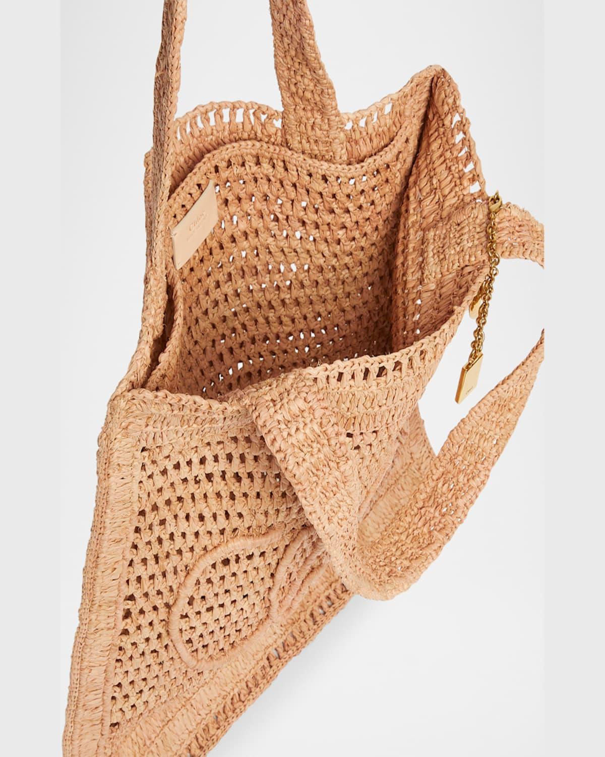 CHLOÉ Summer Banana Embellished Crocheted Embroidered Faux Raffia Tote In Beige Product Image