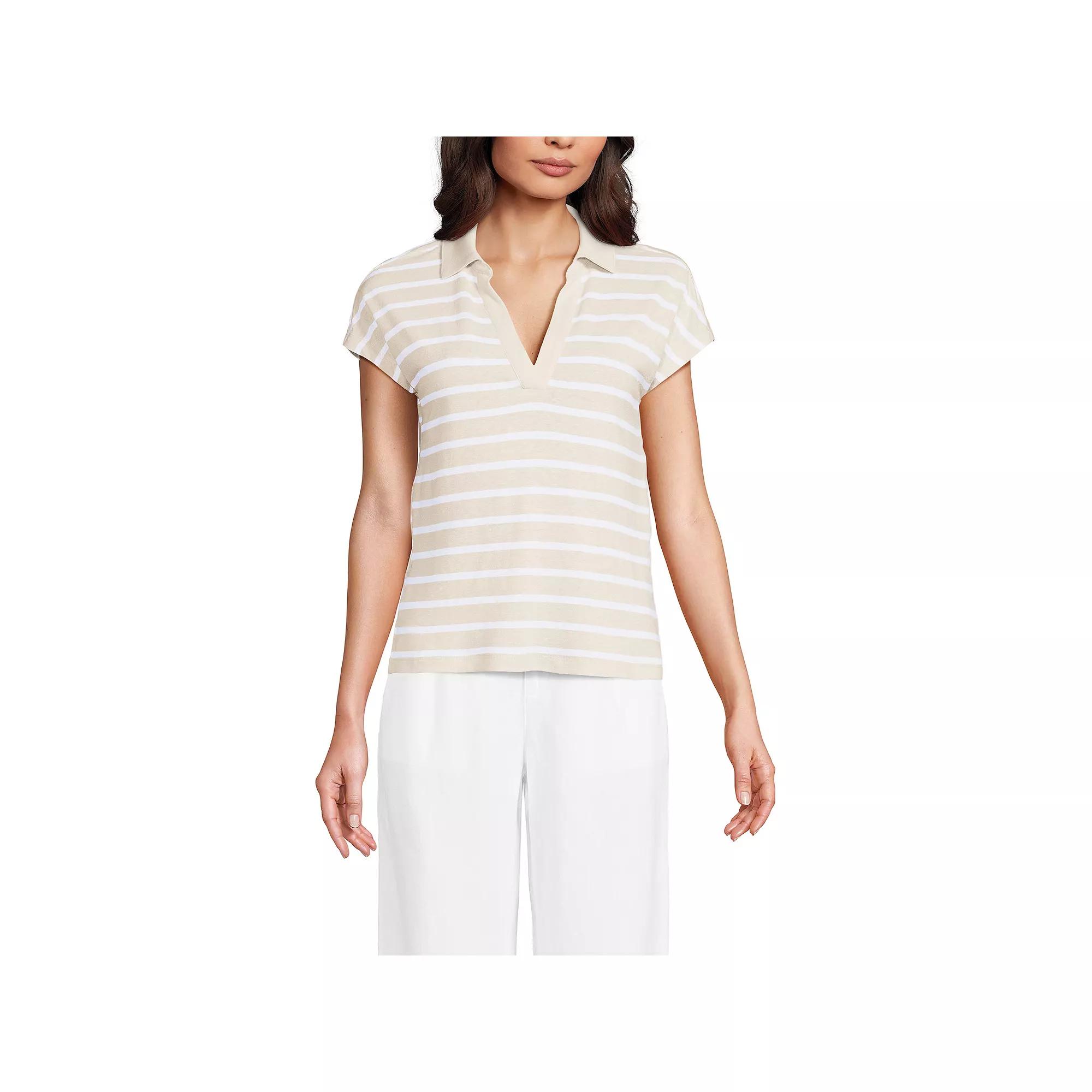Women's Lands' End Linen Blend Johnny Collar Polo Shirt,  Product Image