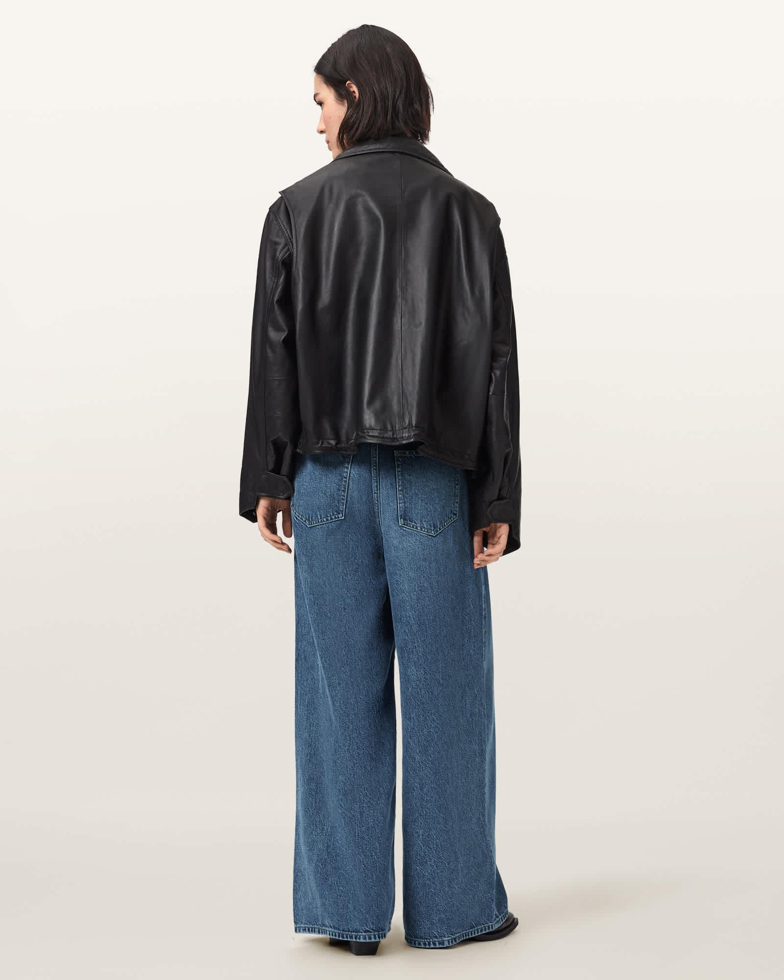 Haze Wide Leg Pleated Jeans Mid Indigo | ALLSAINTS US Product Image